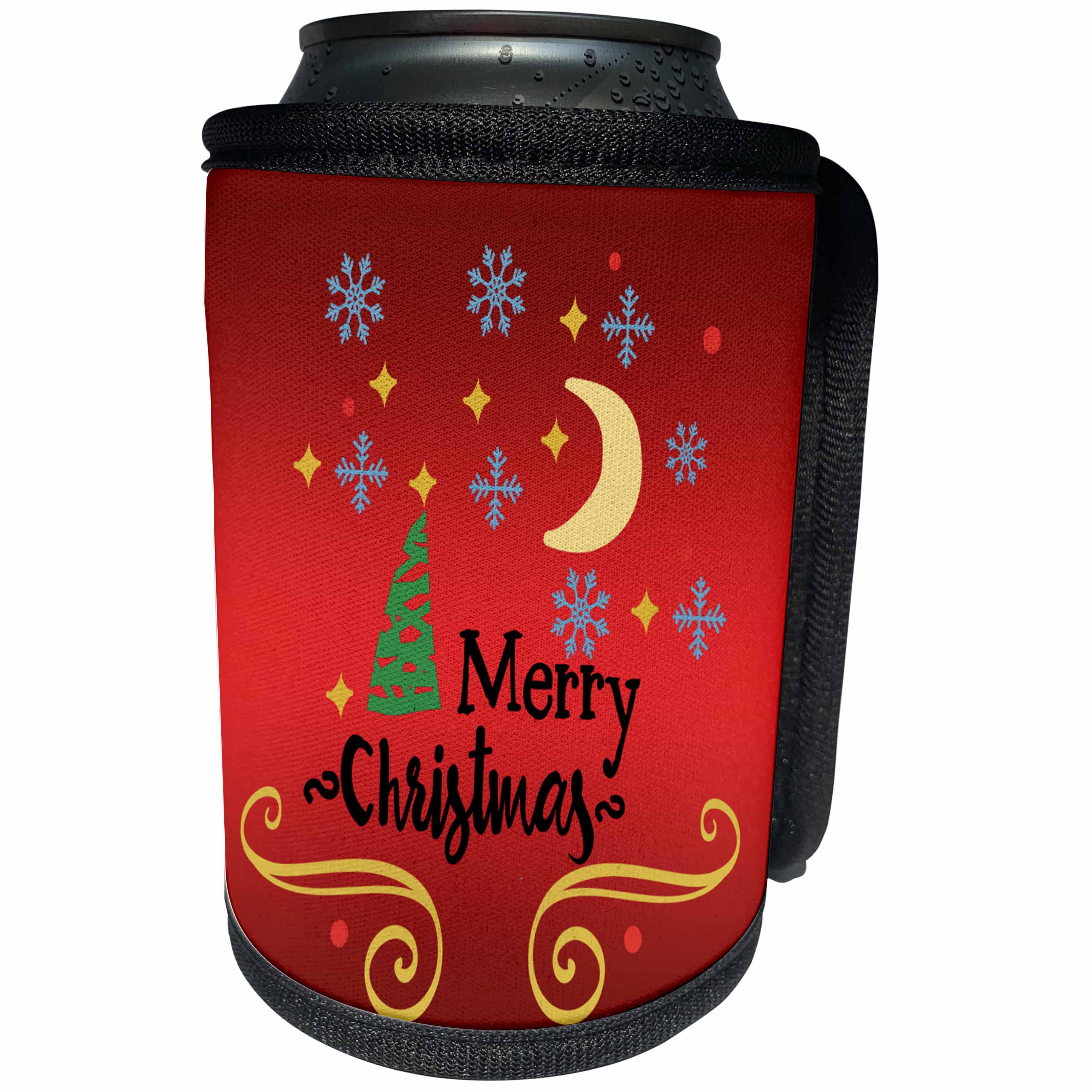 3dRose AmansMall Winter, Holidays and Typography - Merry Christmas with Snowflakes, Moon and Pine Tree, 3drsmm - Can Cooler Bottle Wrap (cc_292716)