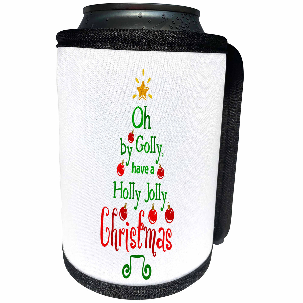 3dRose AmansMall Winter, Holidays and Typography - Oh By Golly Have a Holly Jolly Christmas, Typography, 3drsmm - Can Cooler Bottle Wrap (cc_292717)