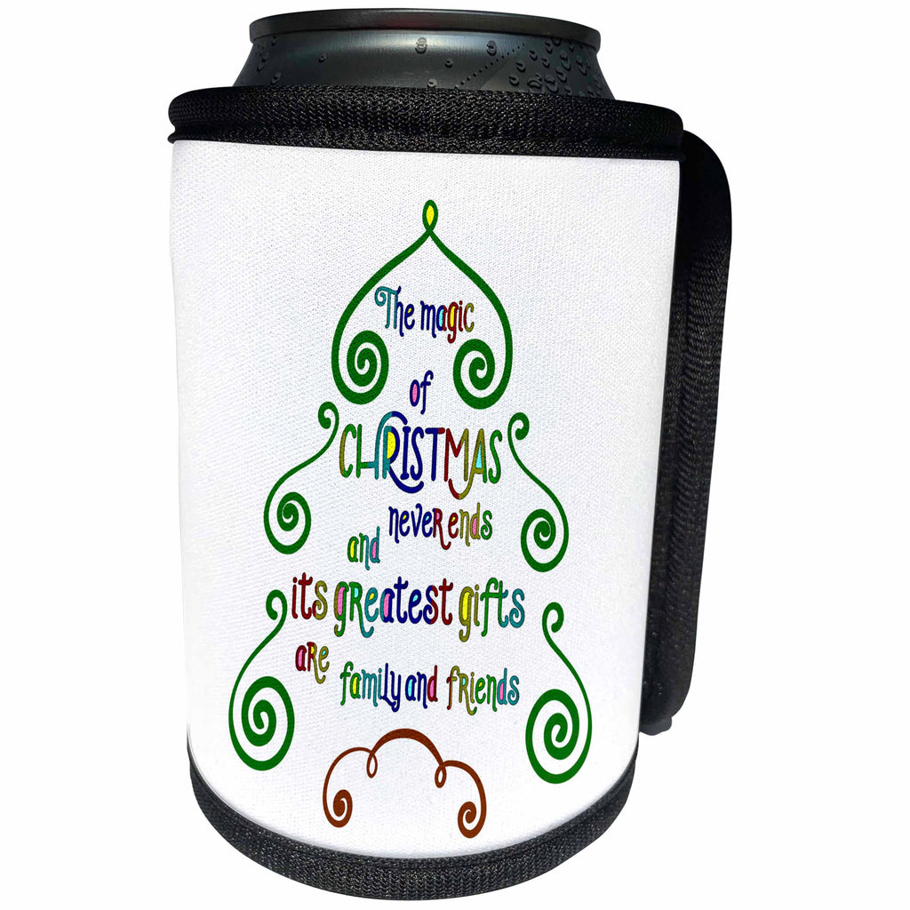 3dRose AmansMall Winter, Holidays and Typography - The Magic of Christmas Never Ends, Typography, 3drsmm - Can Cooler Bottle Wrap (cc_292718)