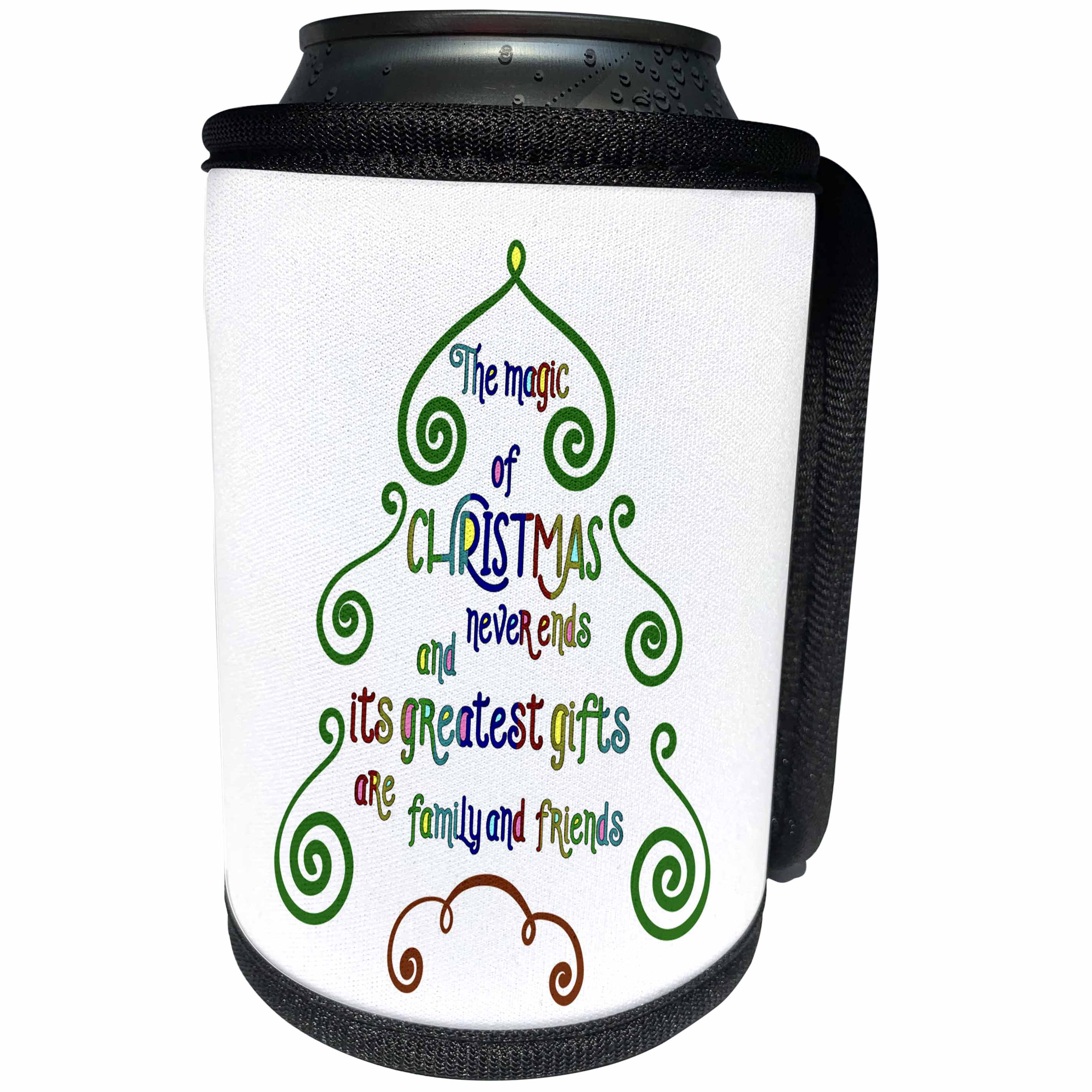 3dRose AmansMall Winter, Holidays and Typography - The Magic of Christmas Never Ends, Typography, 3drsmm - Can Cooler Bottle Wrap (cc_292718)