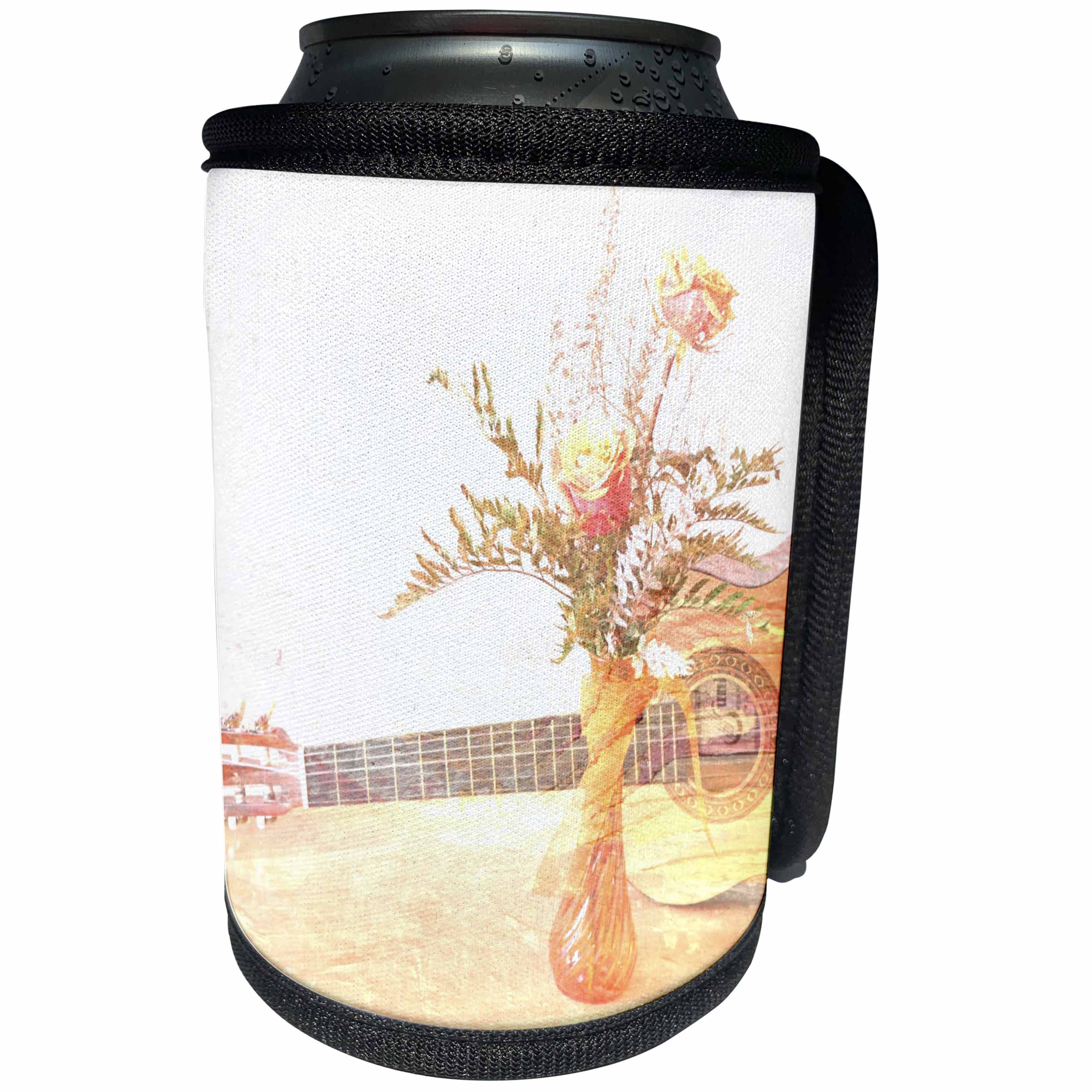 3dRose Patricia Sanders Creations - Guitar and Rose in a Vase Art Music - Can Cooler Bottle Wrap (cc_29285)