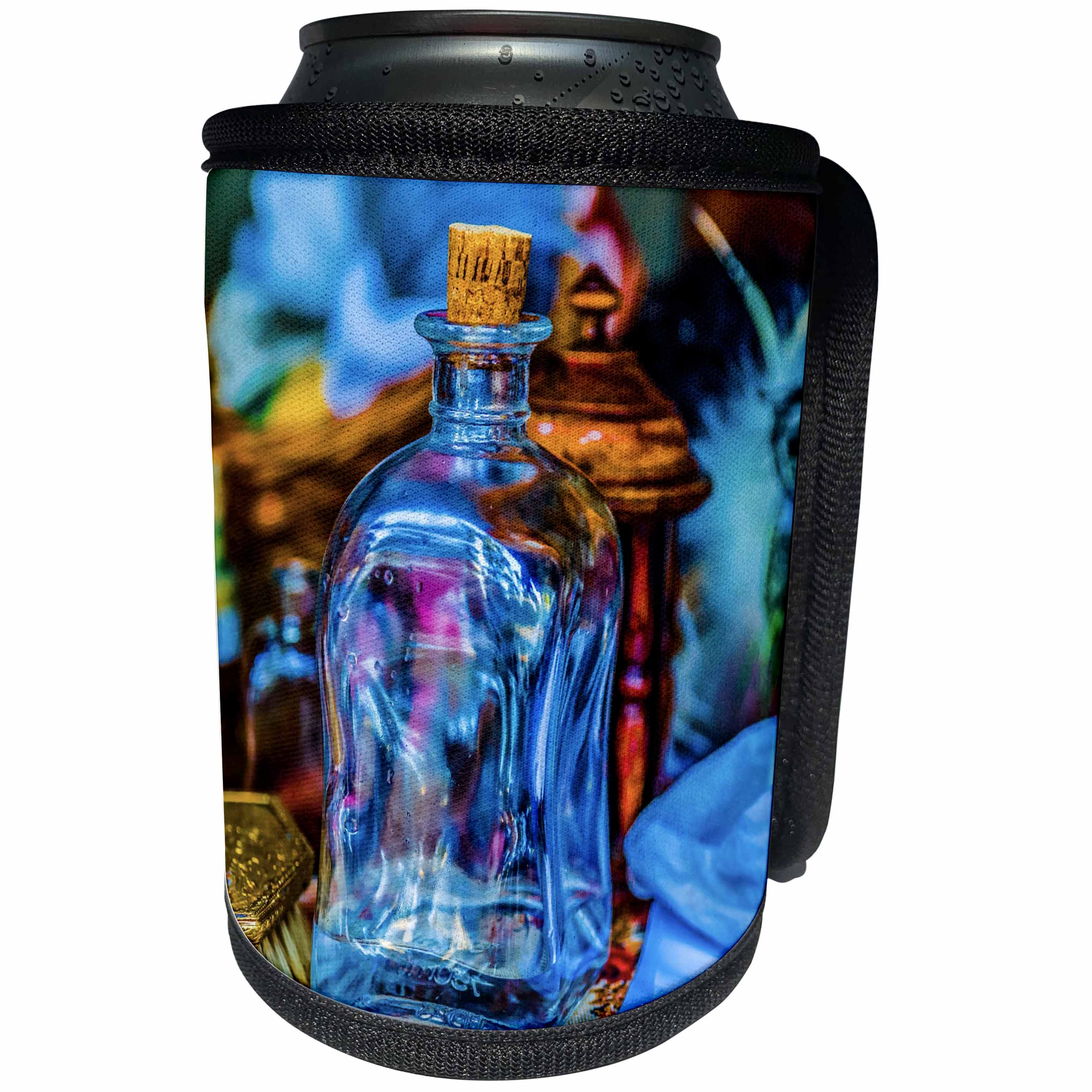 3dRose Alexis Photography - Still-Life - Still life of a blue glass bottle a brush and other things - Can Cooler Bottle Wrap (cc_292866)
