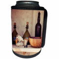 3dRose Alexis Photography - Still-Life - Still life of three vintage bottles, wooden bowl, animal skull - Can Cooler Bottle Wrap (cc_292870)