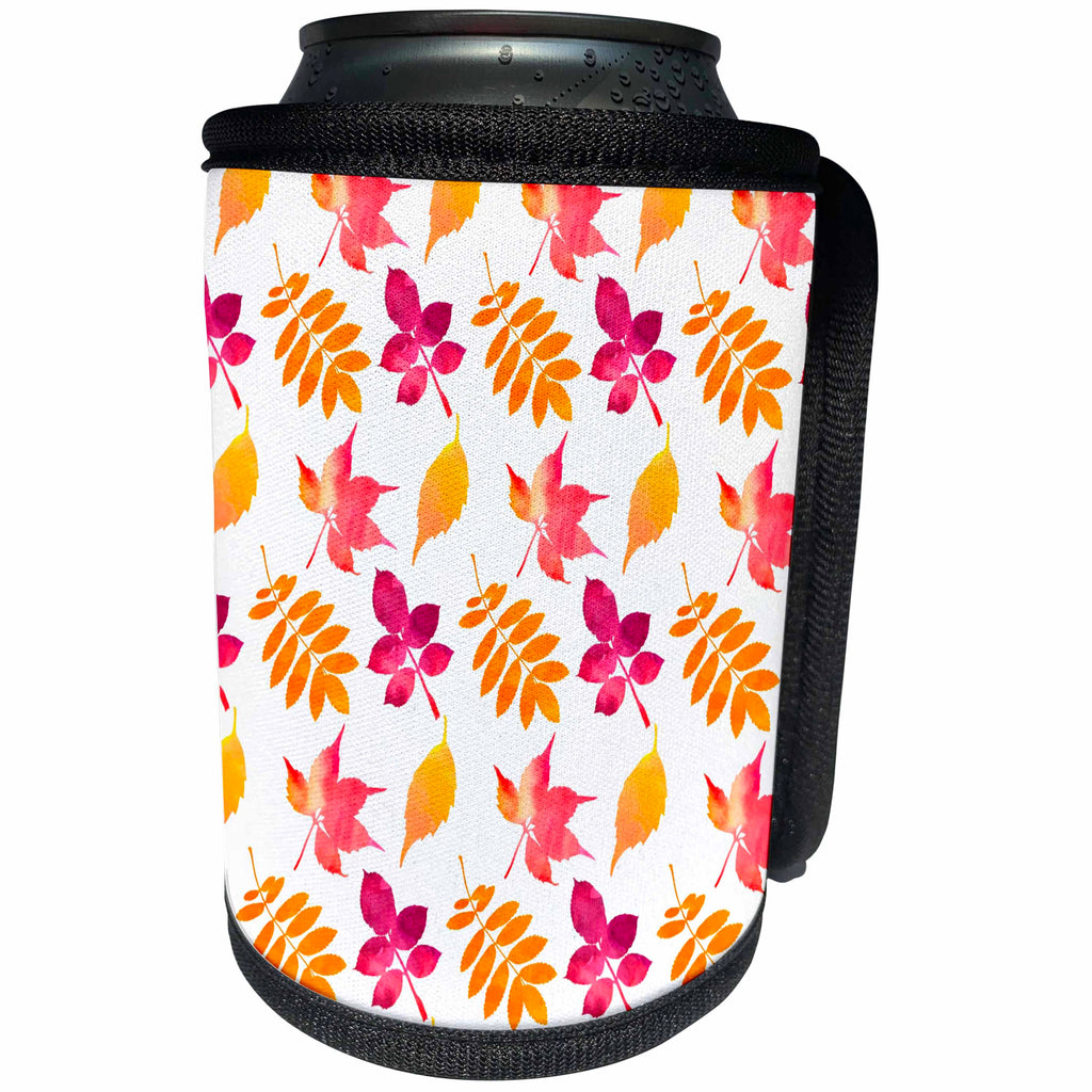 3dRose Alexis Design - Pattern Autumn - Pleasant pattern of purple, yellow, orange leaves on white background - Can Cooler Bottle Wrap (cc_292875)