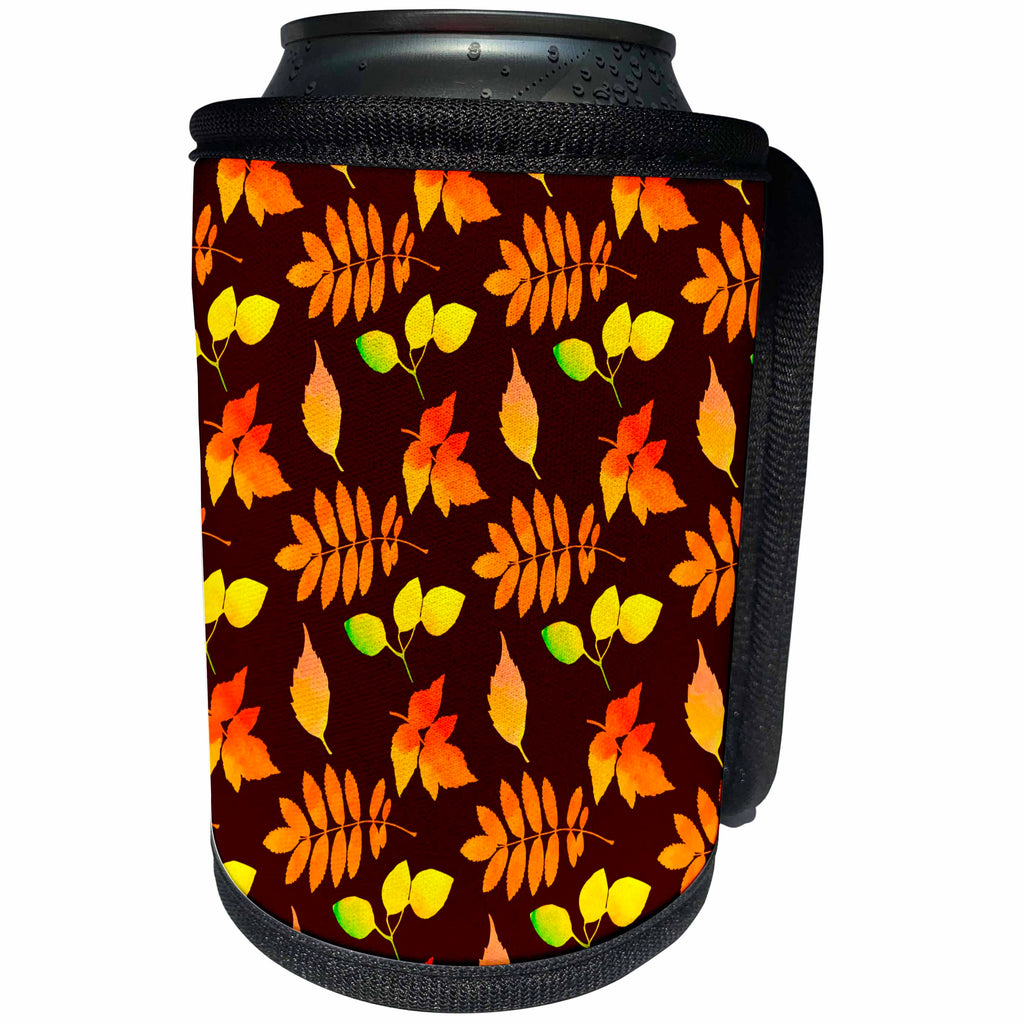 3dRose Alexis Design - Pattern Autumn - Impressive pattern of yellow, orange leaves on purple background - Can Cooler Bottle Wrap (cc_292876)