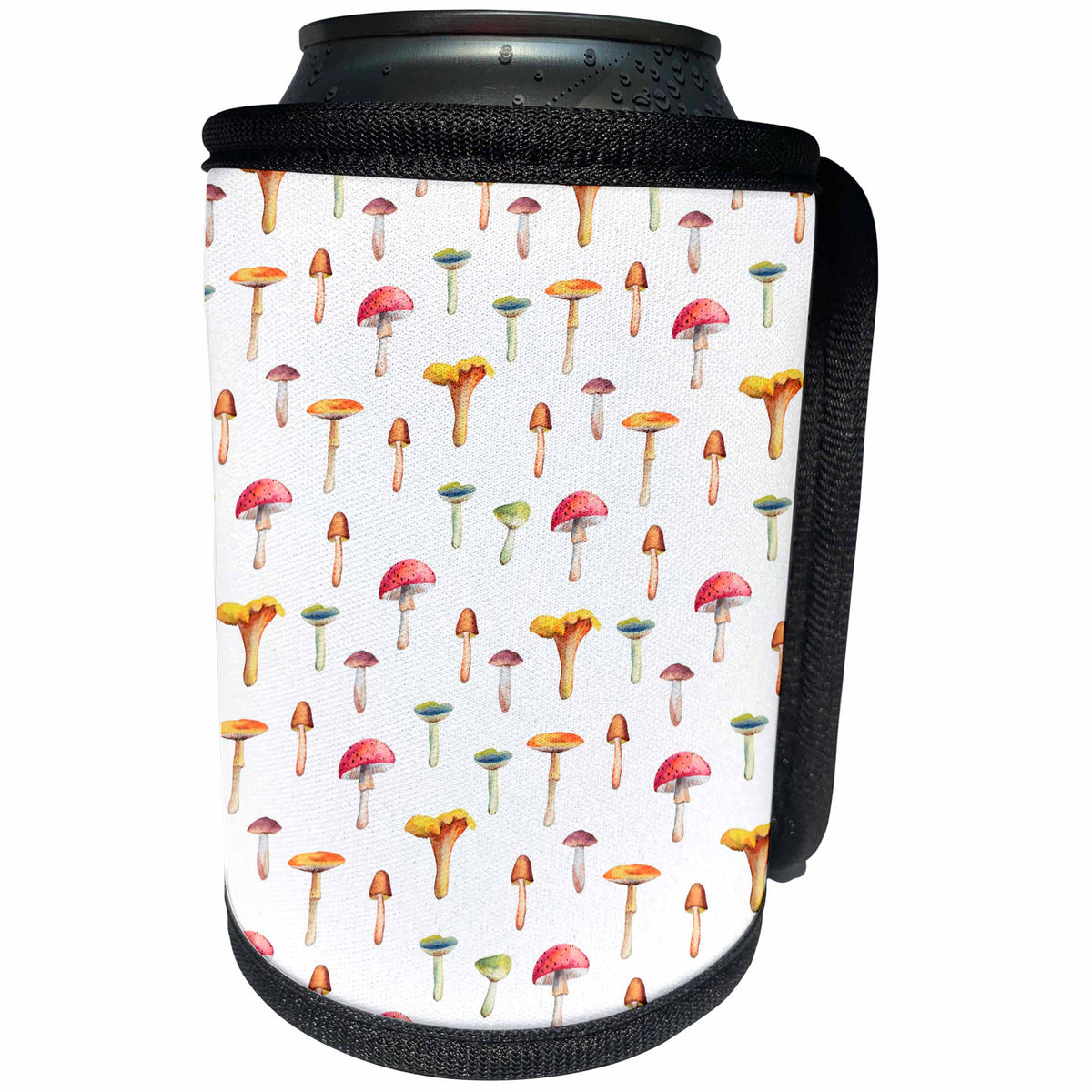 3dRose Alexis Design - Pattern Autumn - Colorful pattern of mushrooms against the white background - Can Cooler Bottle Wrap (cc_292878)