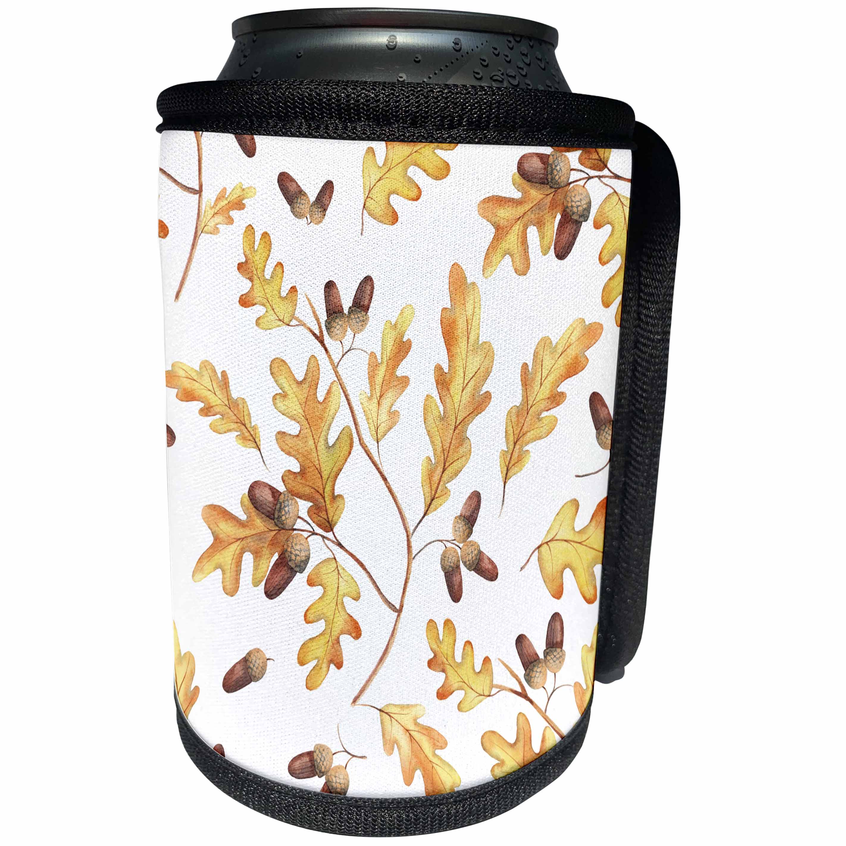3dRose Alexis Design - Pattern Autumn - Beautiful pattern of oak leaves and acorns on white background - Can Cooler Bottle Wrap (cc_292881)