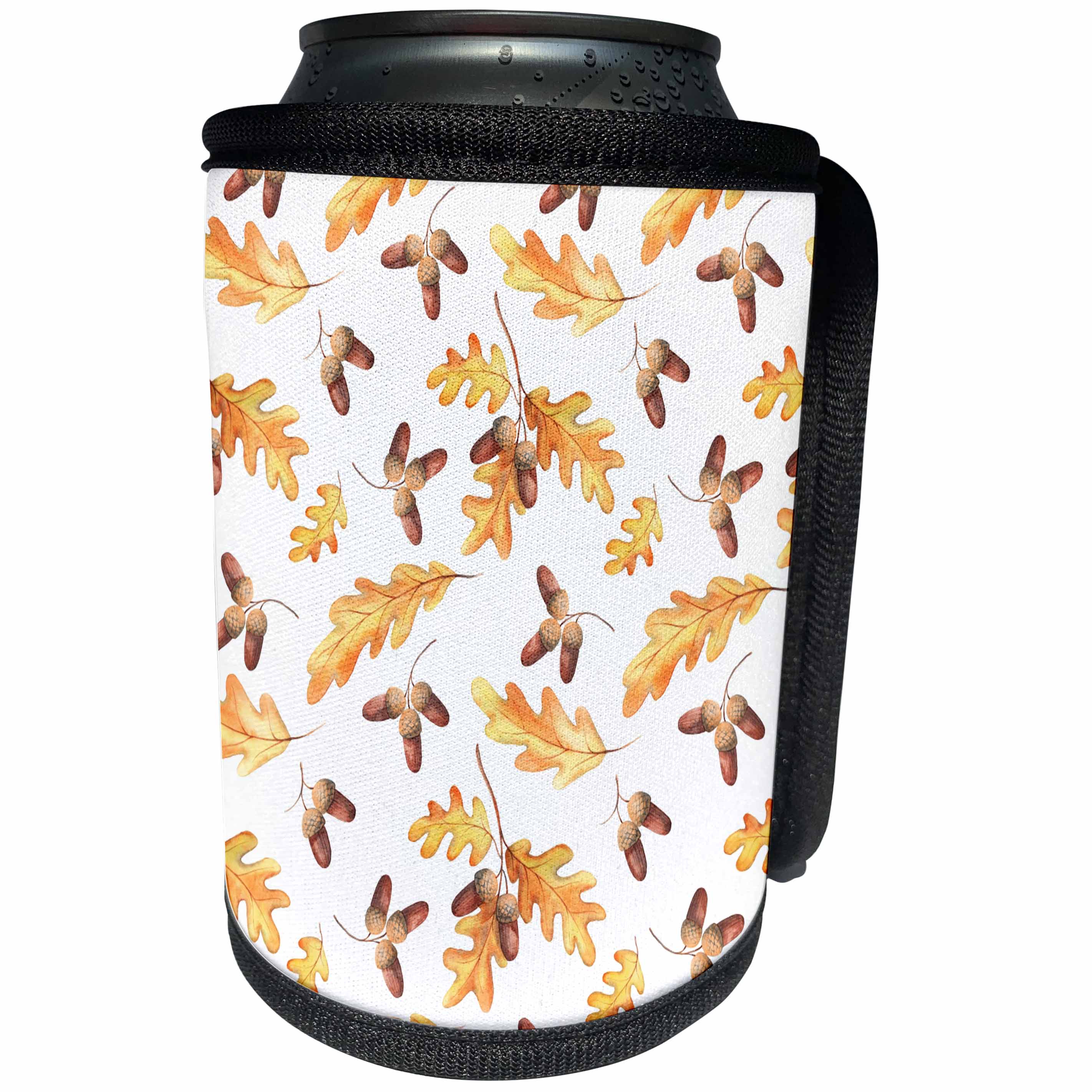 3dRose Alexis Design - Pattern Autumn - Elegant pattern of oak leaves, acorns against the white background - Can Cooler Bottle Wrap (cc_292886)