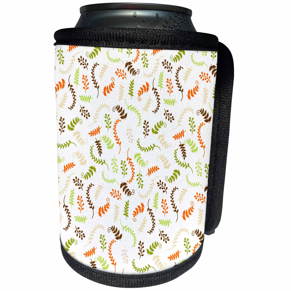 3dRose Alexis Design - Pattern Autumn - Abstract floral autumnal pattern of colorful leaves on white - Can Cooler Bottle Wrap (cc_292887)