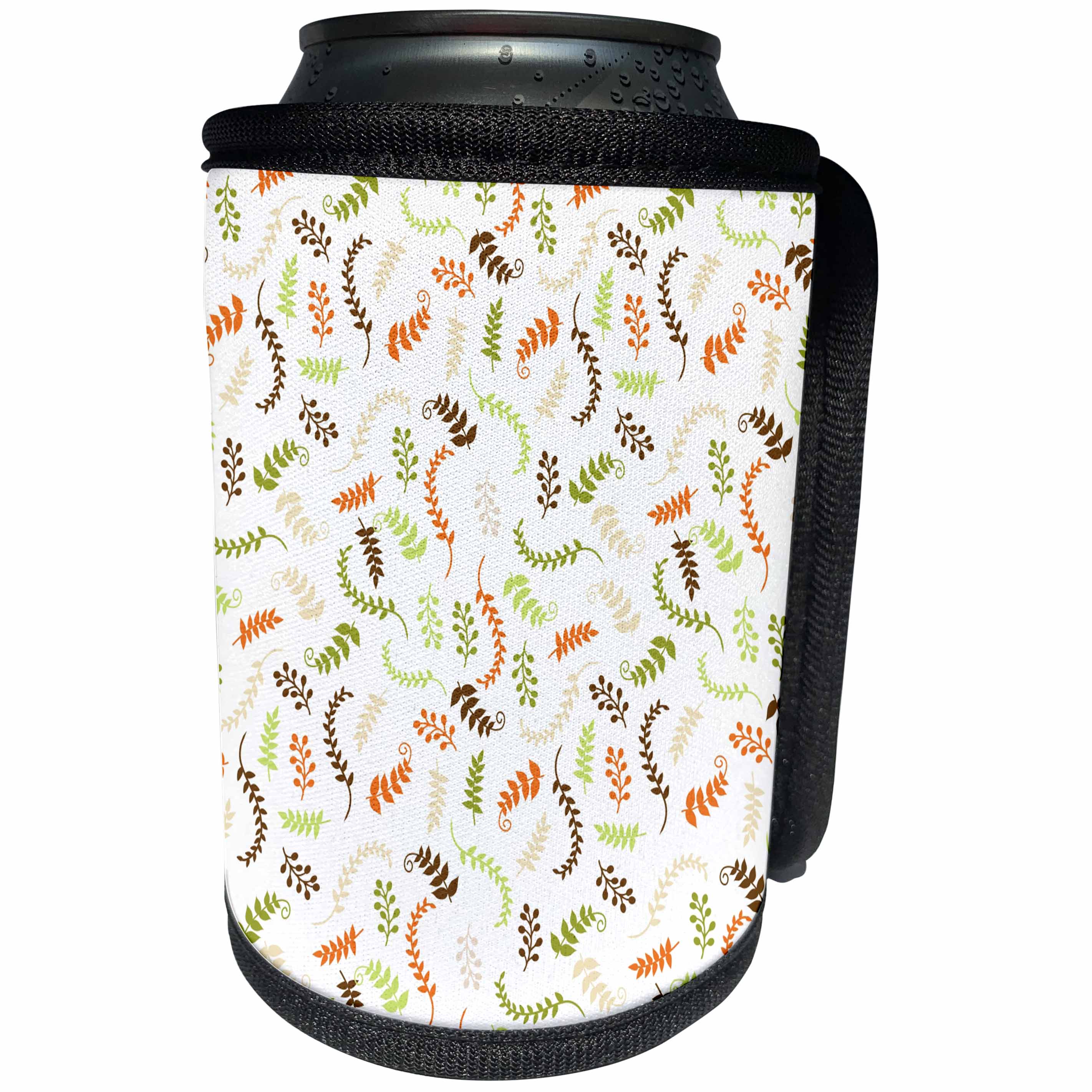 3dRose Alexis Design - Pattern Autumn - Abstract floral autumnal pattern of colorful leaves on white - Can Cooler Bottle Wrap (cc_292887)