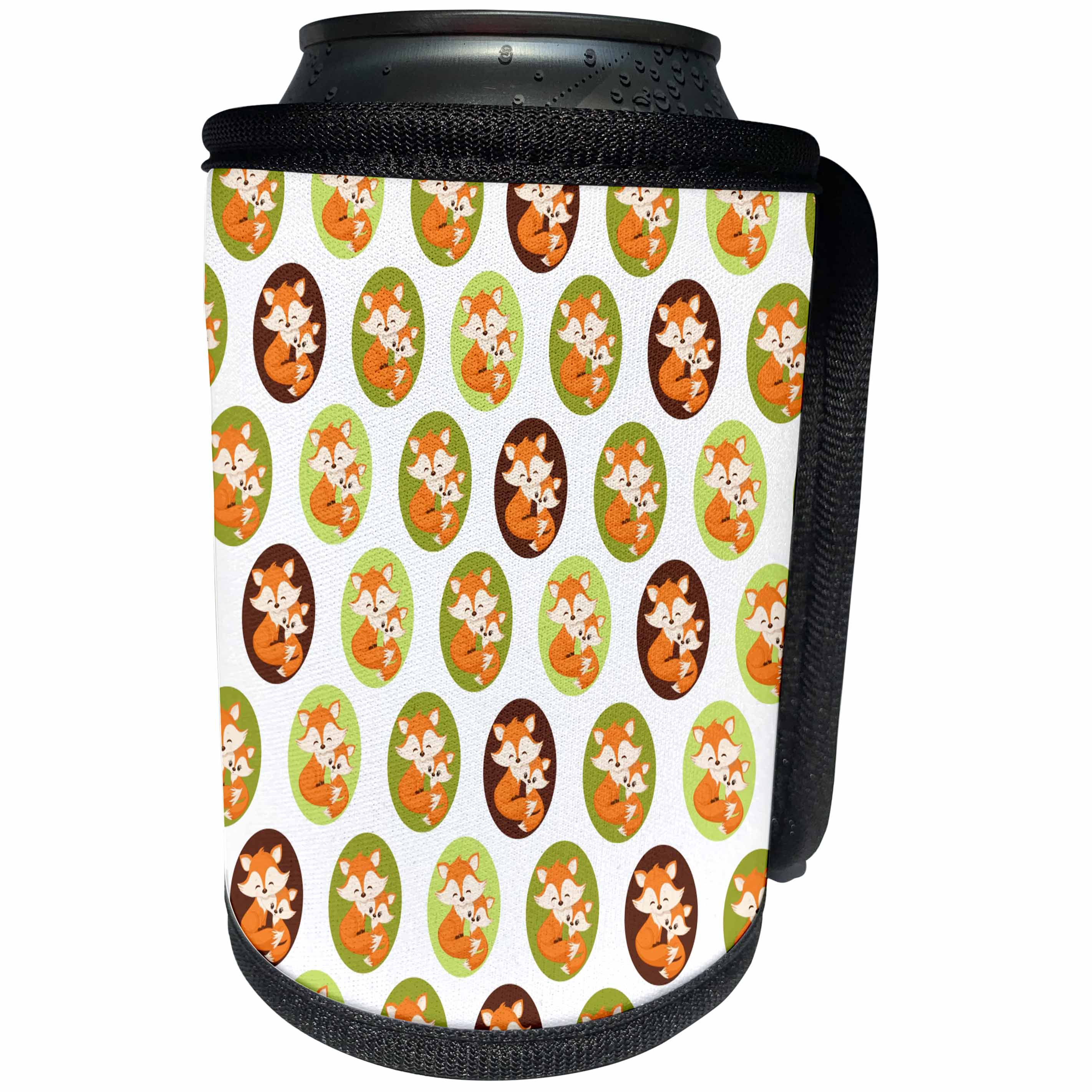 3dRose Alexis Design - Pattern Fox - Adorable pattern of a mother fox and a kid fox in oval frames - Can Cooler Bottle Wrap (cc_292889)