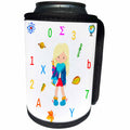 3dRose Alexis Design - Pattern Back To School - Elegant back to school scene of a girl, letters, numbers, symbols - Can Cooler Bottle Wrap (cc_292907)