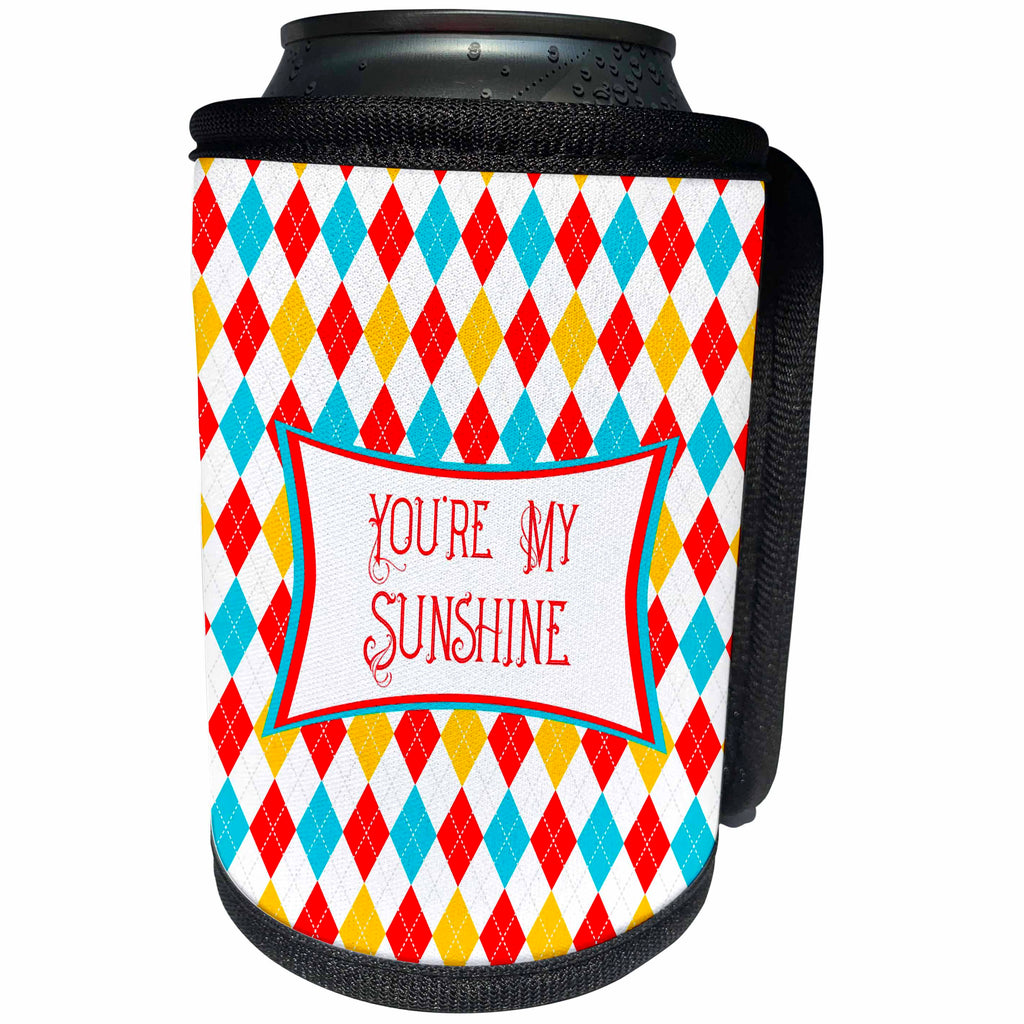 3dRose Alexis Design - Love - You are my sunshine diamond pattern of white, blue, red, yellow color - Can Cooler Bottle Wrap (cc_292913)