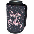 3dRose Alexis Design - Happy Birthday - Starry night Happy Birthday patter of pink, grey, black color - Can Cooler Bottle Wrap (cc_292914)