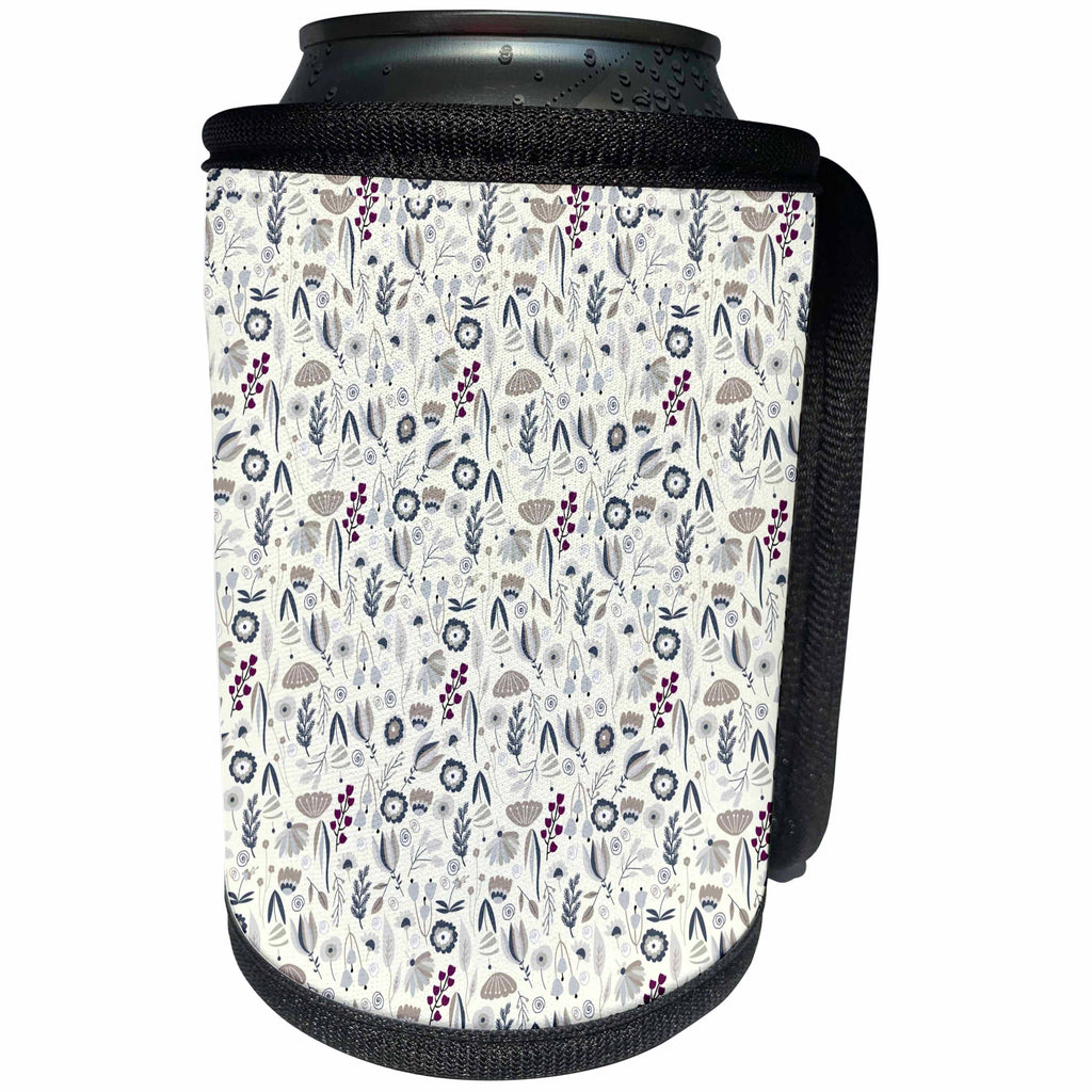 3dRose Alexis Design - Pattern Floral - Elegant floral pattern of plants, flowers. Beige, grey, purple colors - Can Cooler Bottle Wrap (cc_292915)