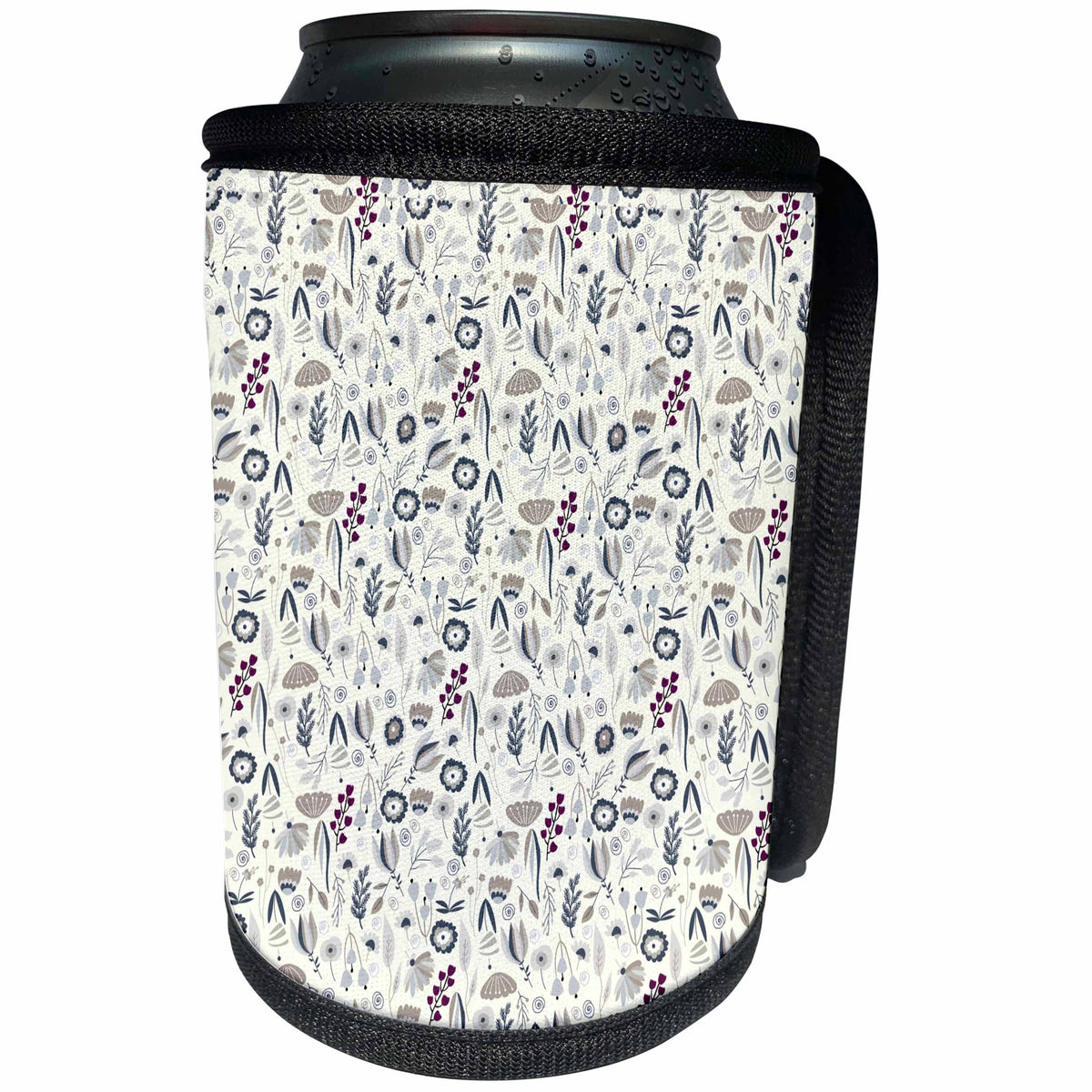3dRose Alexis Design - Pattern Floral - Elegant floral pattern of plants, flowers. Beige, grey, purple colors - Can Cooler Bottle Wrap (cc_292915)