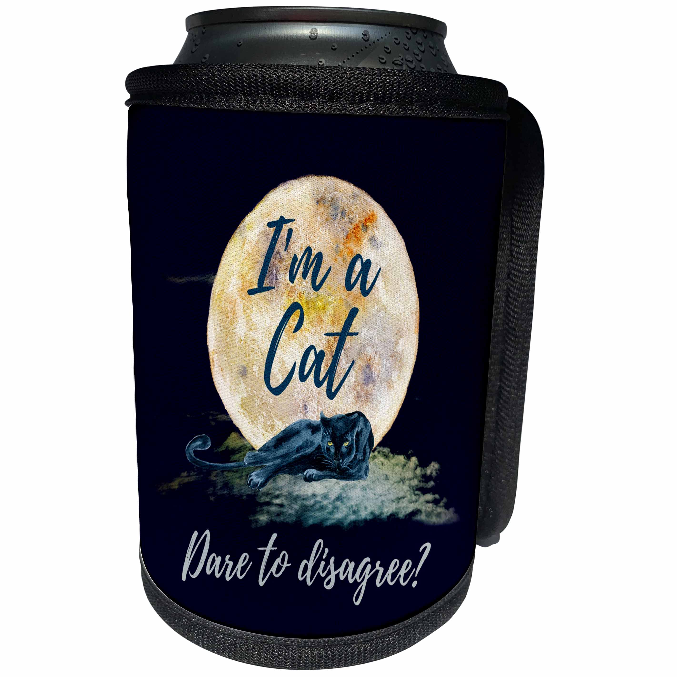 3dRose Alexis Design - Panther - Black panther and a moon. I am a cat. Dare to disagree. Love romance - Can Cooler Bottle Wrap (cc_292924)