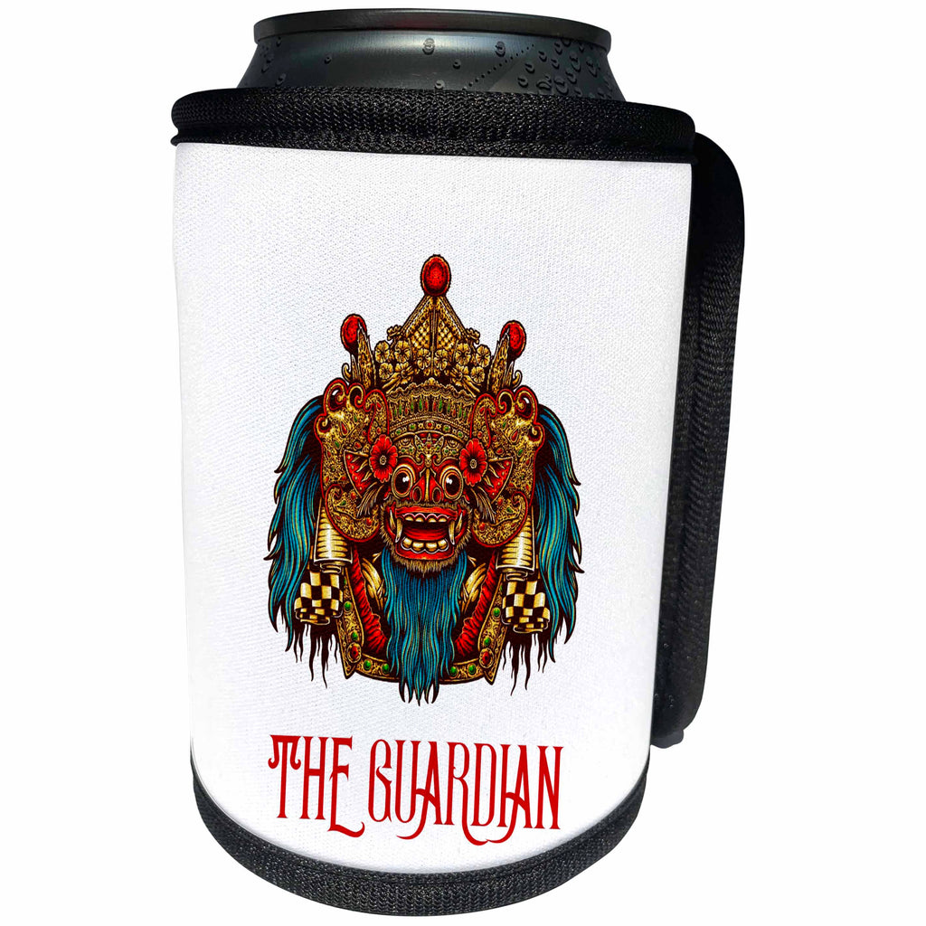 3dRose Alexis Design - Mystic - Colorful image of Oriental Barong mask. A text The guardian on white - Can Cooler Bottle Wrap (cc_292926)