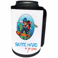3dRose Alexis Design - Sport Skateboard - Brave male skater, a skateboard. City windows. Skate hard or go home - Can Cooler Bottle Wrap (cc_292931)