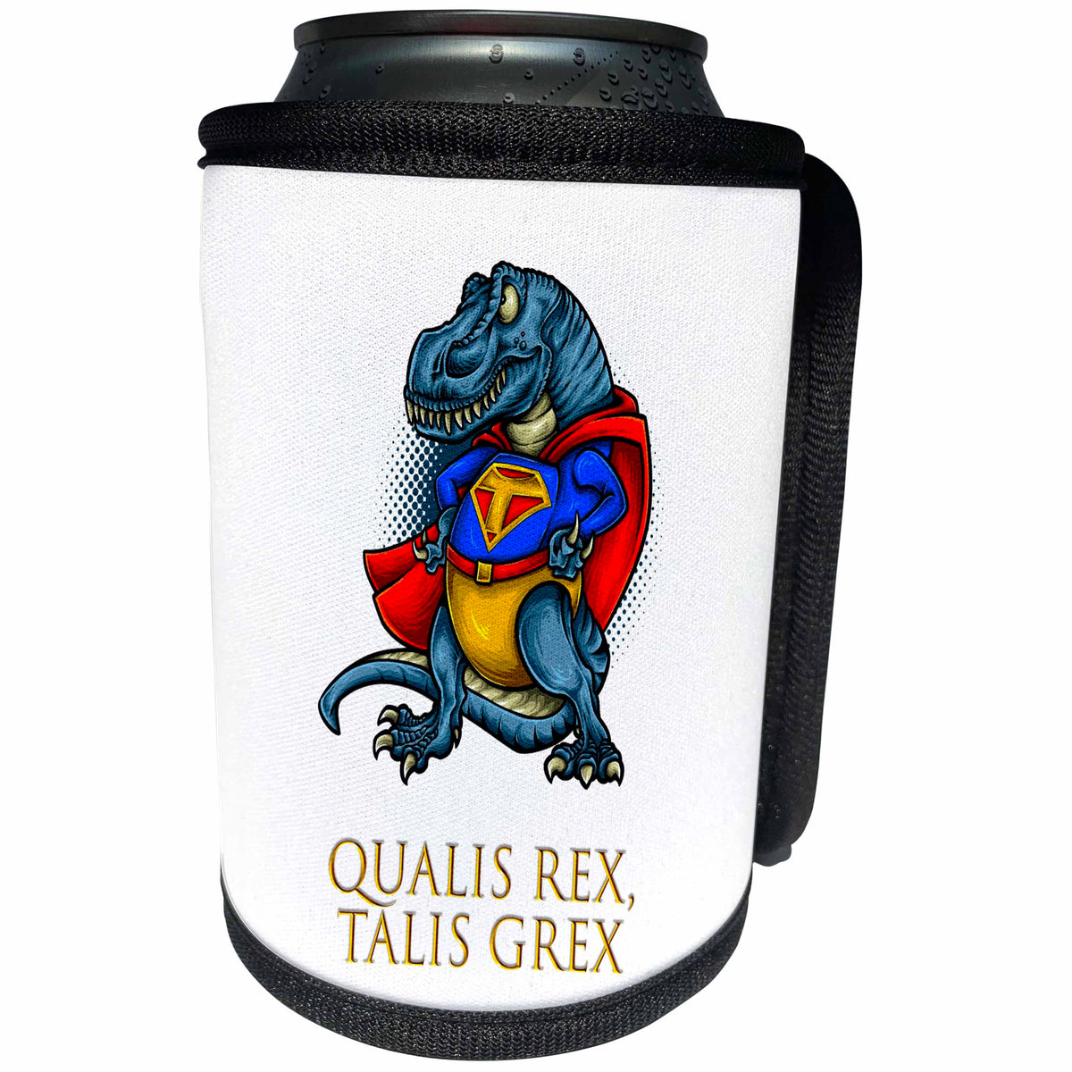 3dRose Alexis Design - Funny - Funny T rex. A text Qualis Res, Talis Grex. Like king, like people - Can Cooler Bottle Wrap (cc_292941)