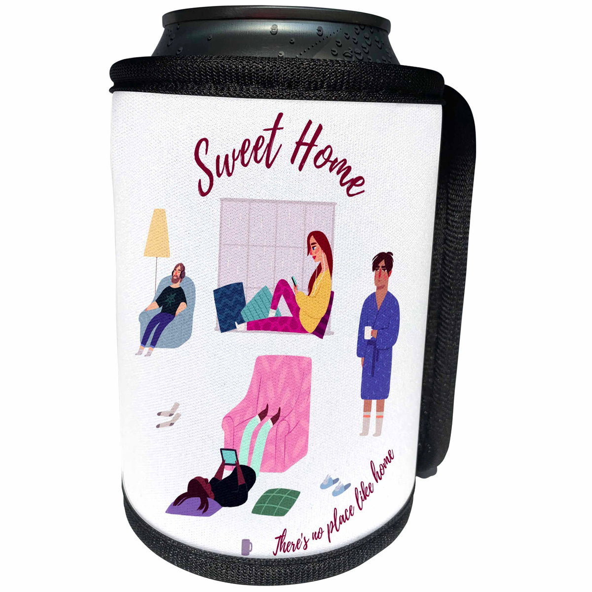 3dRose Alexis Design - Inspirational - People at home. A text Sweet home. There is no place like home - Can Cooler Bottle Wrap (cc_292946)