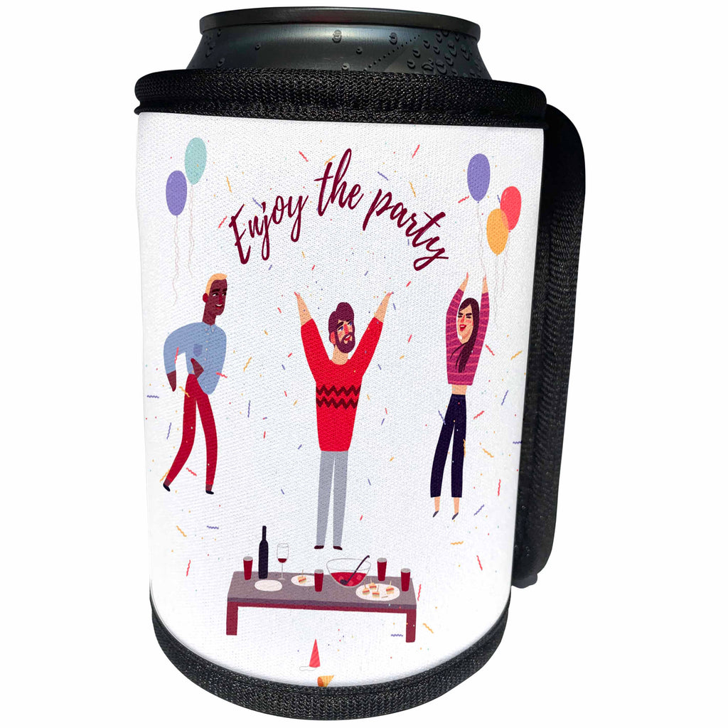 3dRose Alexis Design - Inspirational - People at the party. A text Enjoy the party. Positive design - Can Cooler Bottle Wrap (cc_292948)