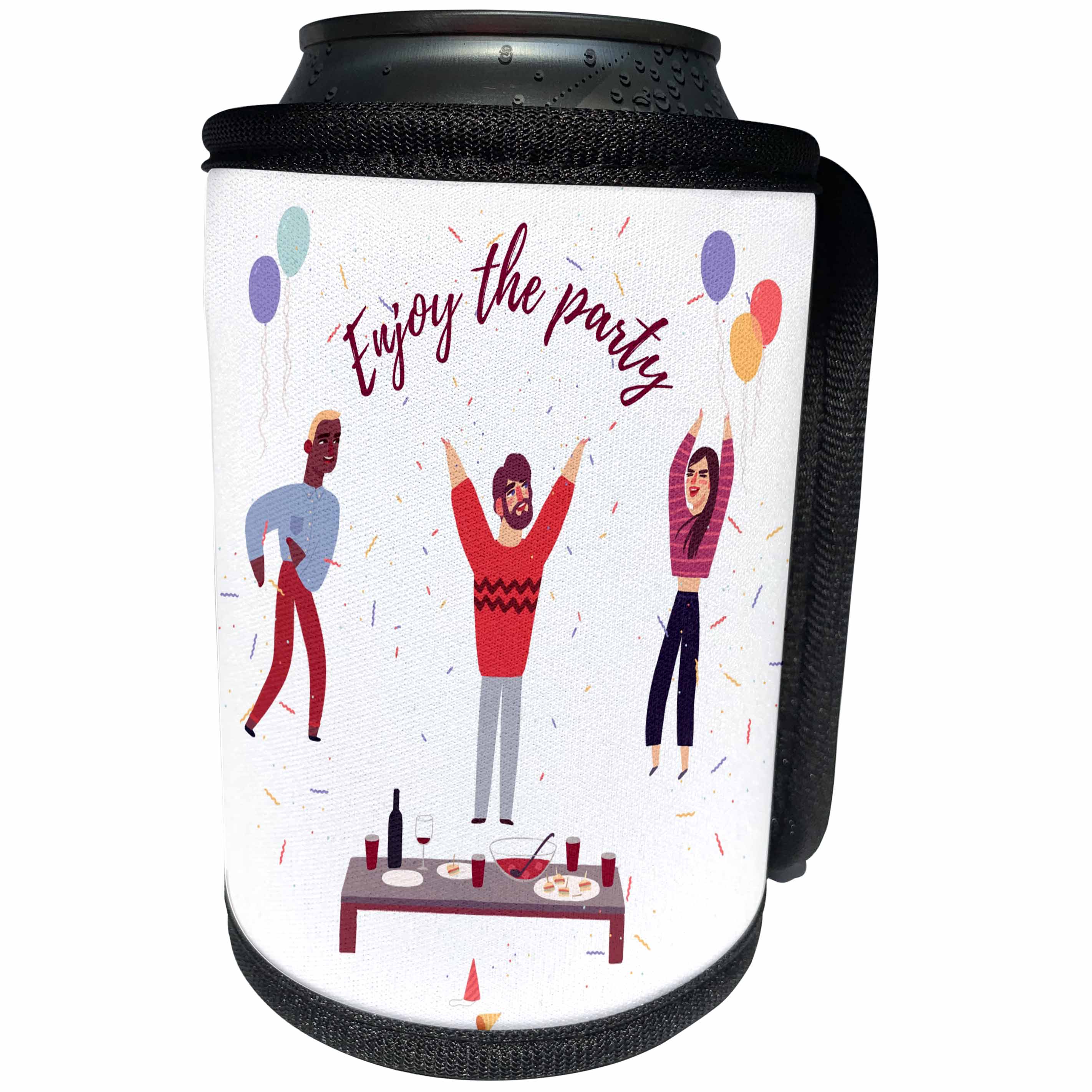3dRose Alexis Design - Inspirational - People at the party. A text Enjoy the party. Positive design - Can Cooler Bottle Wrap (cc_292948)