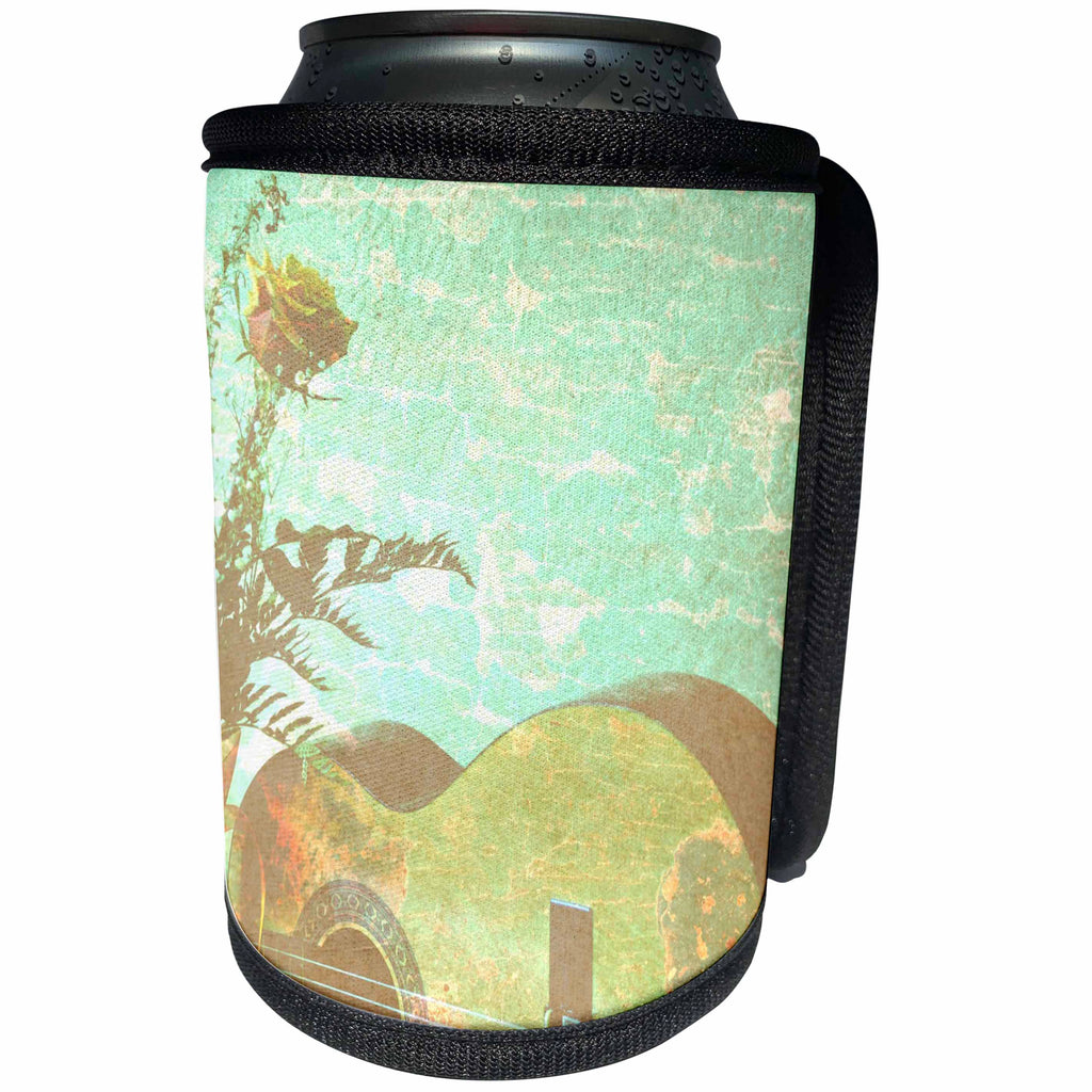 3dRose Patricia Sanders Creations - Aqua Vintage Guitar Music Instruments - Can Cooler Bottle Wrap (cc_29295)