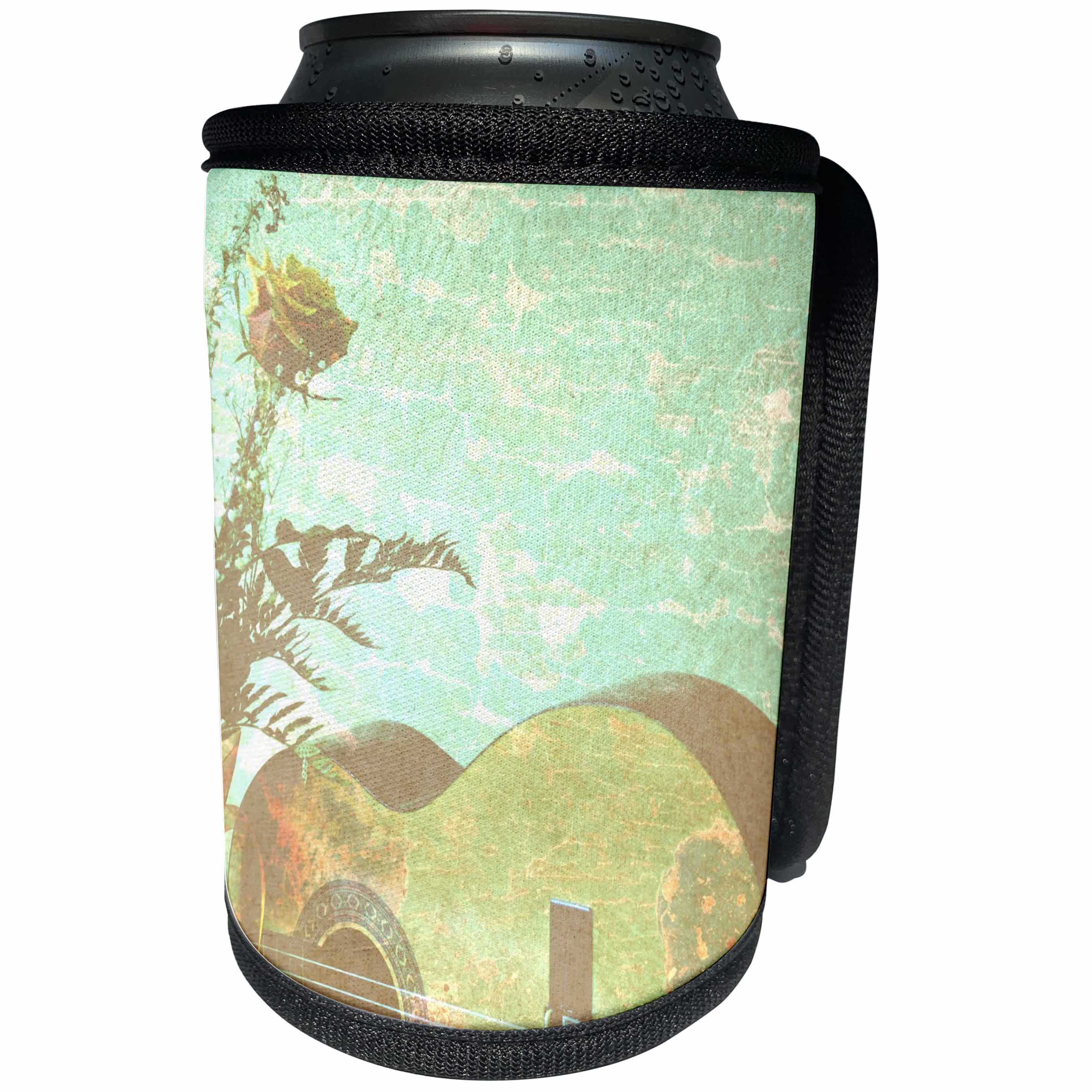 3dRose Patricia Sanders Creations - Aqua Vintage Guitar Music Instruments - Can Cooler Bottle Wrap (cc_29295)