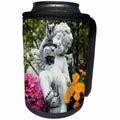 3dRose Stamp City - architecture - Photograph of angel garden statue with pink and yellow chrysanthemums. - Can Cooler Bottle Wrap (cc_292950)