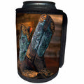 3dRose Stamp City - fashion - Photograph of a pair of cowgirl boots against a rustic wood wall. - Can Cooler Bottle Wrap (cc_292960)
