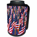 3dRose Stamp City - americana - Photo of many tiny American flags decorating a park for the holiday. - Can Cooler Bottle Wrap (cc_292972)