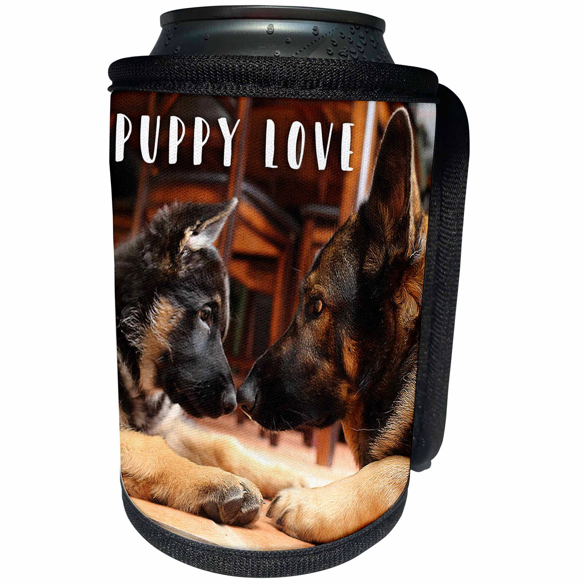 3dRose Stamp City - animals - Photo of German Shepherds touching noses in a pure puppy love moment. - Can Cooler Bottle Wrap (cc_292982)
