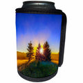 3dRose Stamp City - nature - Photograph of three pines in a field with the sun glowing behind them. - Can Cooler Bottle Wrap (cc_292987)