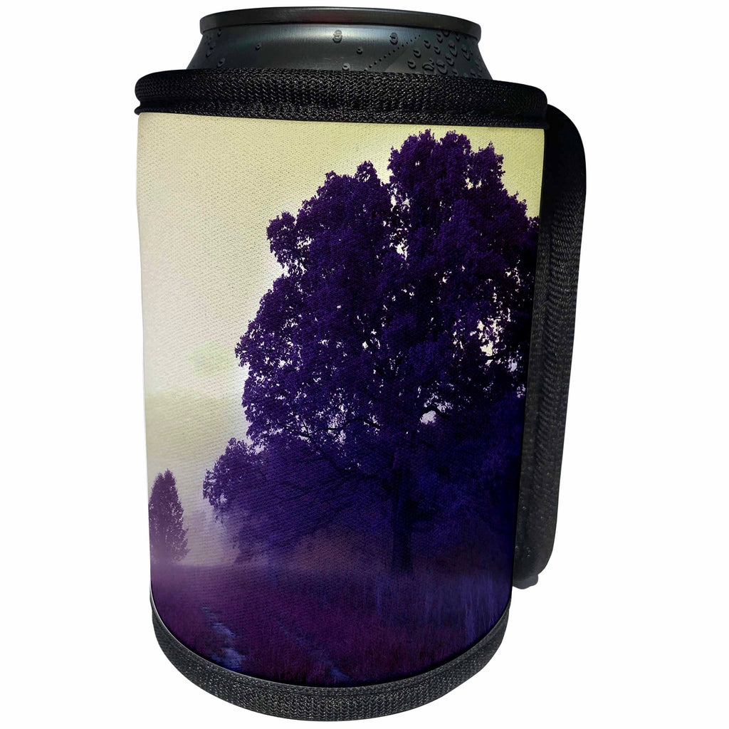 3dRose Stamp City - nature - Photo of an old oak tree in an open field covered in a purple haze. - Can Cooler Bottle Wrap (cc_292988)