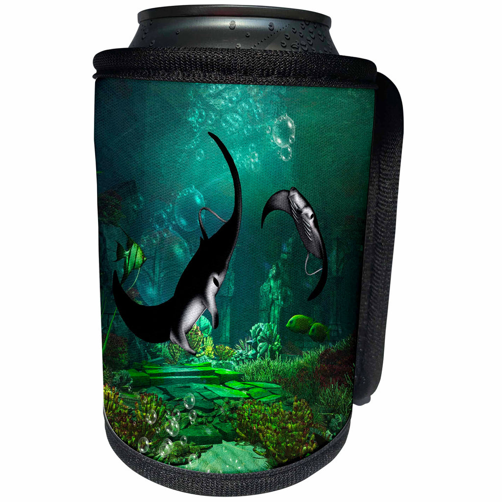 3dRose Heike Köhnen Design Animal - Awesome manta ray in the deep ocean - Can Cooler Bottle Wrap (cc_293090)