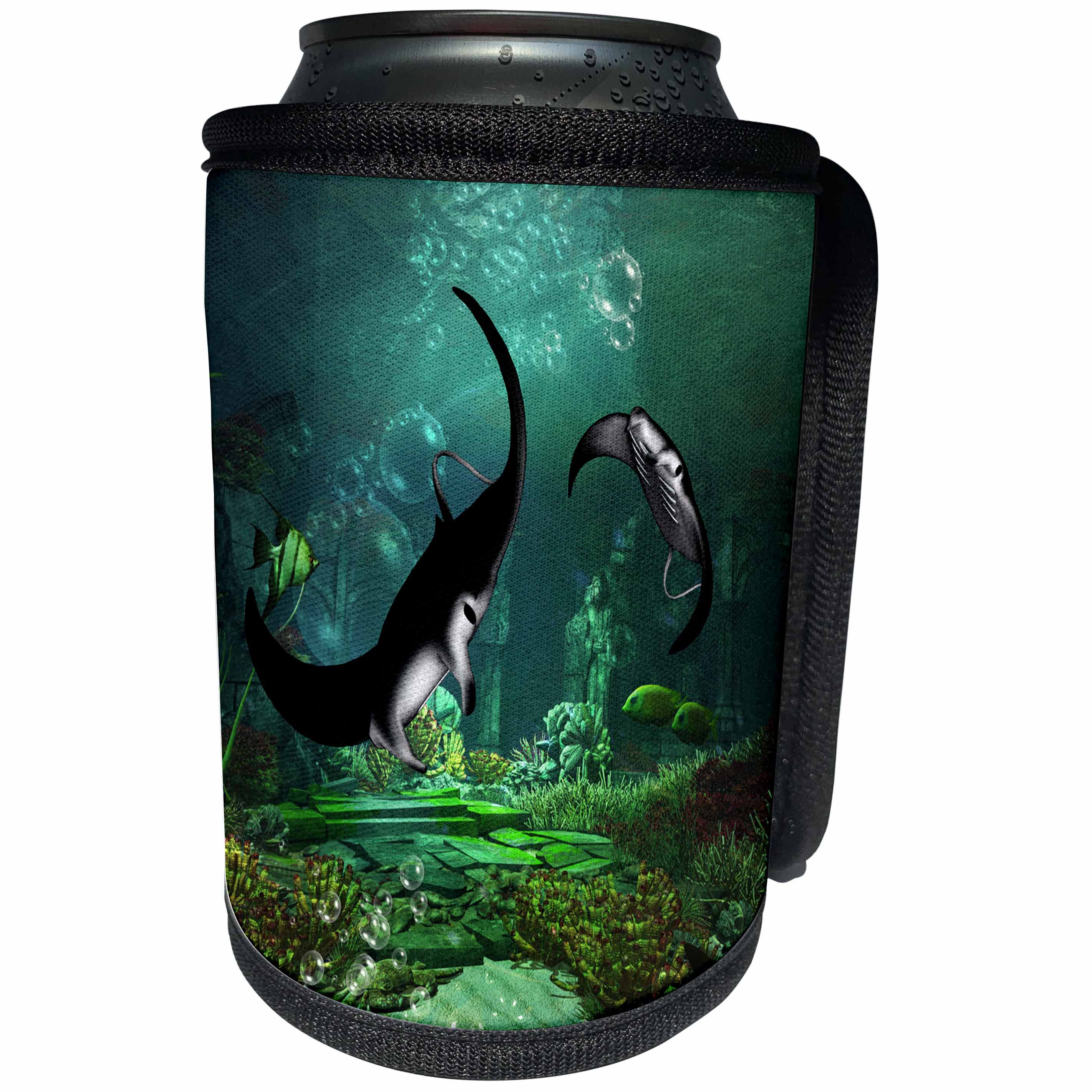 3dRose Heike Köhnen Design Animal - Awesome manta ray in the deep ocean - Can Cooler Bottle Wrap (cc_293090)