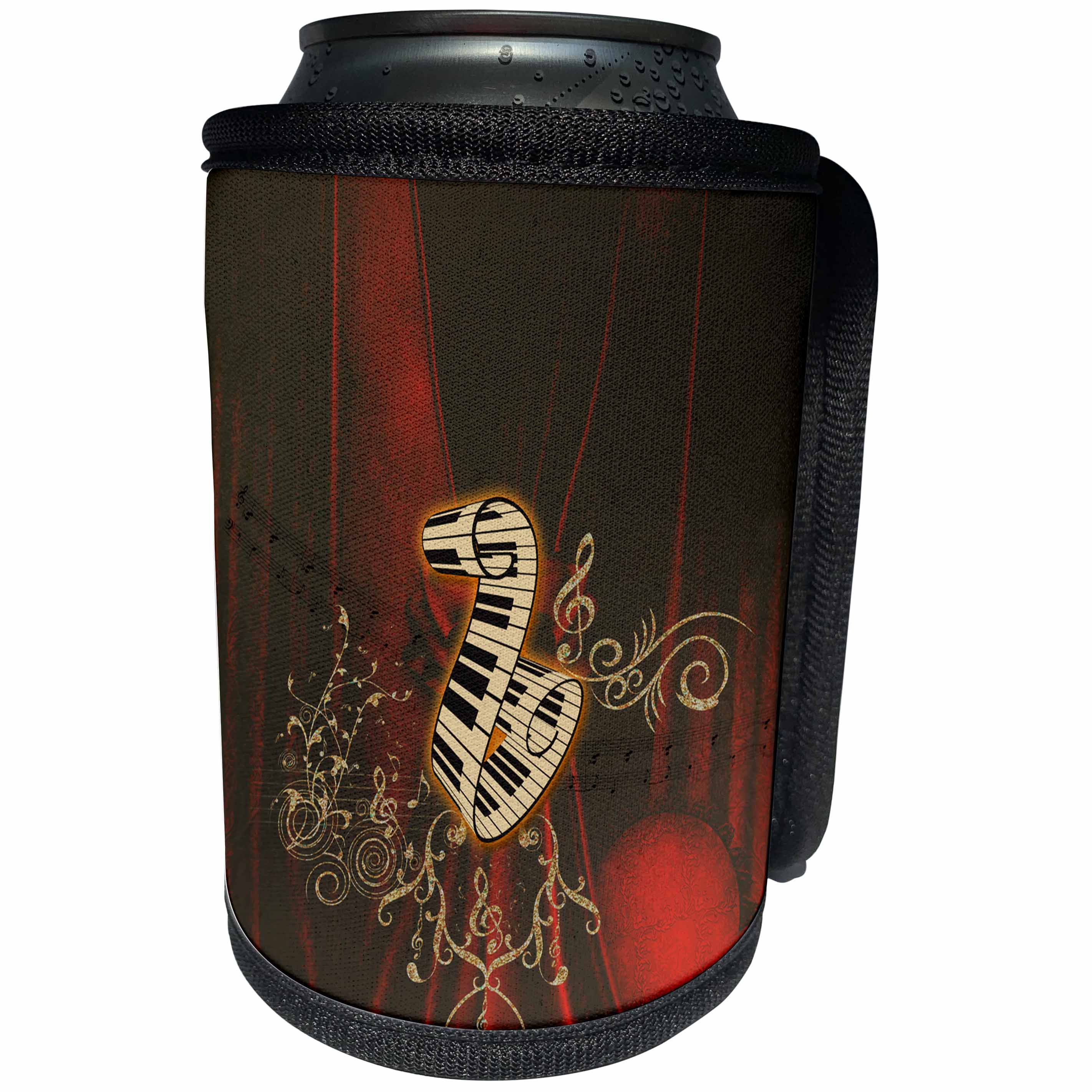 3dRose Heike Köhnen Desing Music - Music, piano with clef and key note vintage - Can Cooler Bottle Wrap (cc_293093)