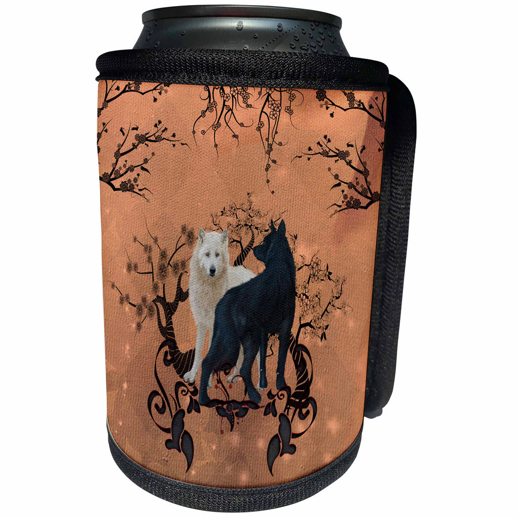 3dRose Heike Köhnen Design Animal - Awesome wolf in black and white - Can Cooler Bottle Wrap (cc_293096)