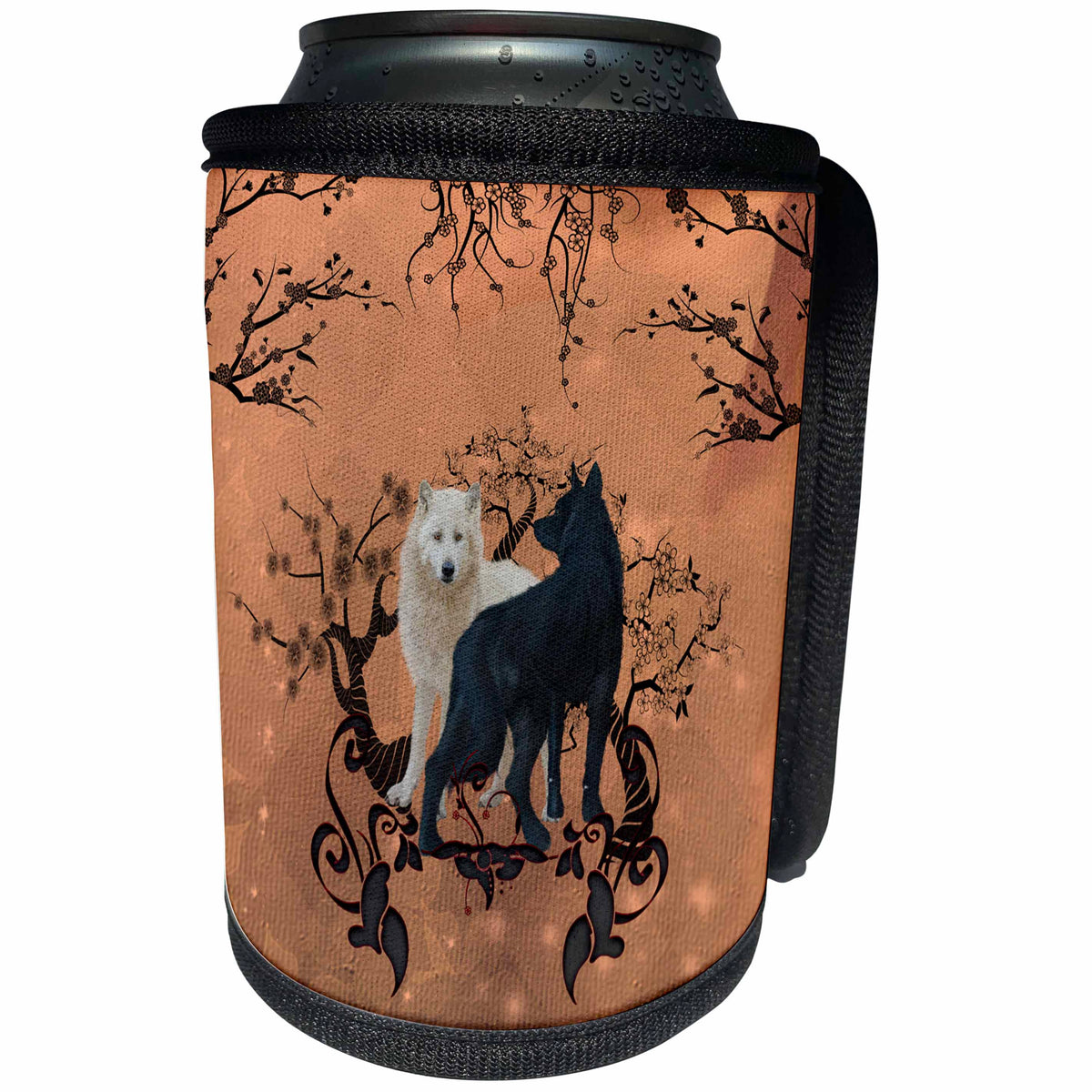 3dRose Heike Köhnen Design Animal - Awesome wolf in black and white - Can Cooler Bottle Wrap (cc_293096)