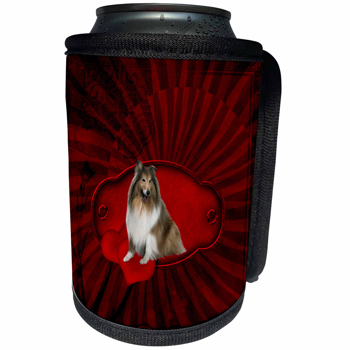 3dRose Heike Köhnen Design Animal - Beautiful collie with hearts - Can Cooler Bottle Wrap (cc_293099)
