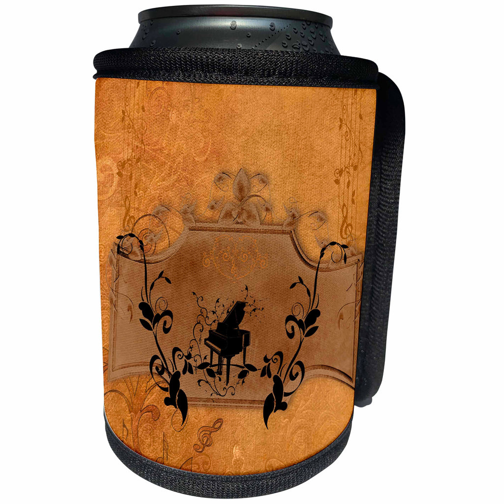 3dRose Heike Köhnen Desing Music - Piano with clef on vintage background - Can Cooler Bottle Wrap (cc_293105)