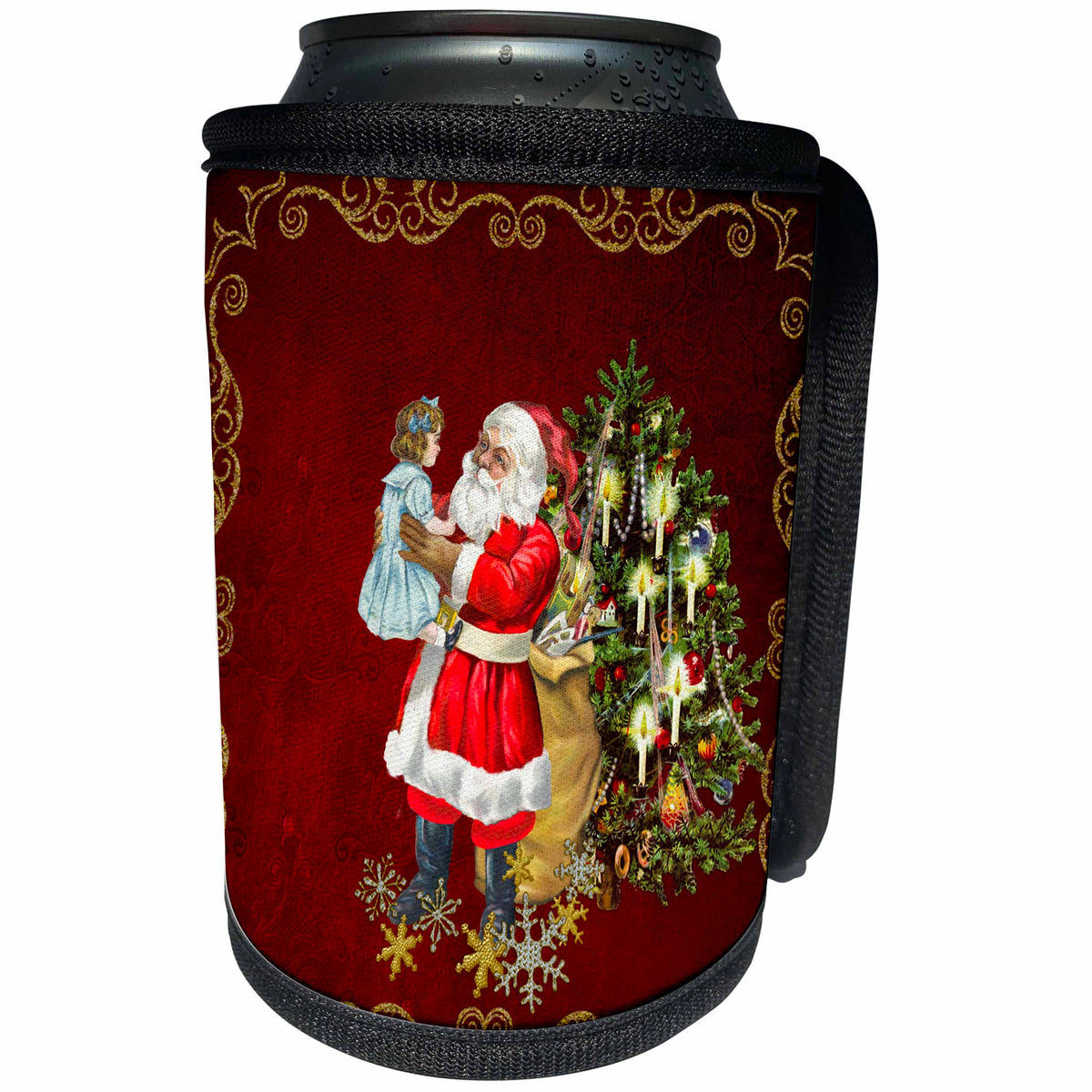 3dRose Heike Köhnen Design Holiday - Christmas Santa Claus with girl and christmas tree - Can Cooler Bottle Wrap (cc_293108)
