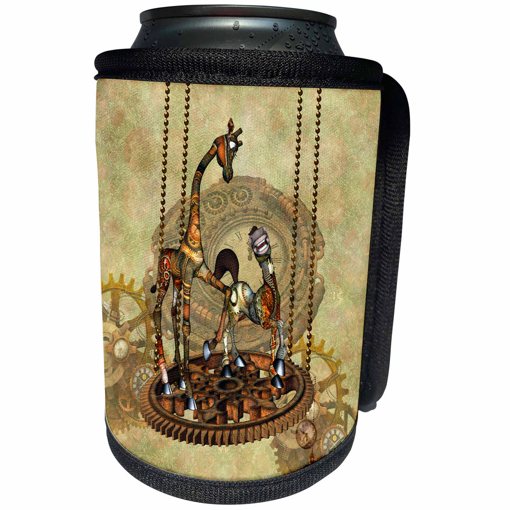 3dRose Heike Köhnen Design Steampunk - Best friends steampunk giraffe with steampunk horse - Can Cooler Bottle Wrap (cc_293114)