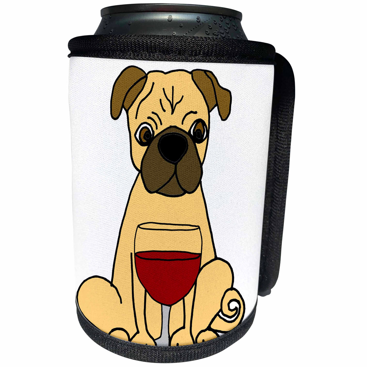 3dRose All Smiles Art - Pets - Cute Funny Pug Puppy Dog Drinking Wine Cartoon - Can Cooler Bottle Wrap (cc_293143)