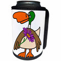 3dRose All Smiles Art - Birds - Cute Funny Mallard Duck with Purple Daisy Flower Cartoon - Can Cooler Bottle Wrap (cc_293151)