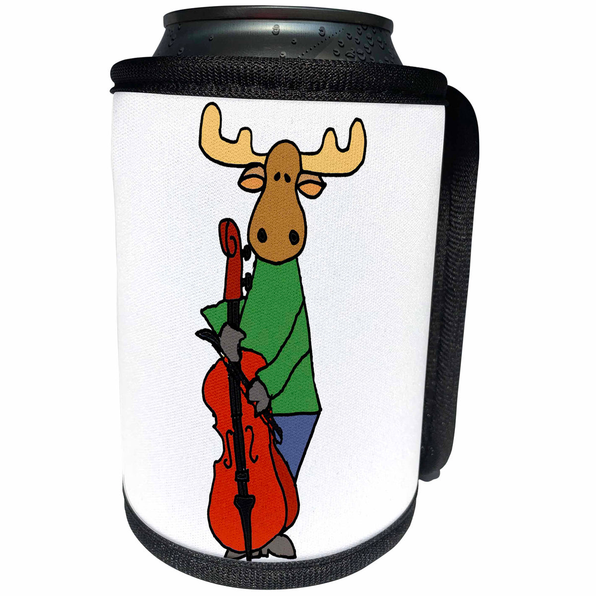 3dRose All Smiles Art - Animals - Cute Funny Moose Playing Cello Cartoon - Can Cooler Bottle Wrap (cc_293155)