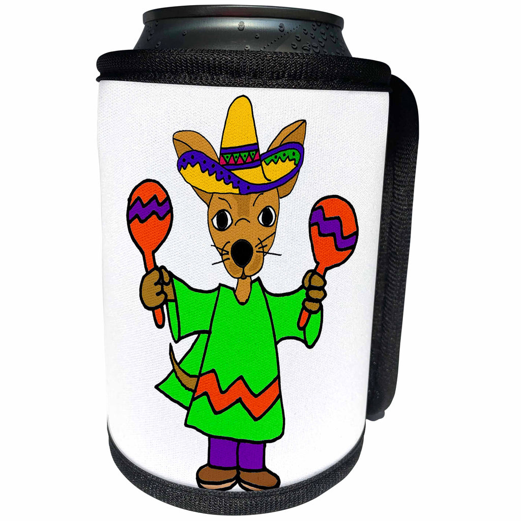 3dRose All Smiles Art - Music - Cute Funny Chihuahua Puppy Dog Shaking Maracas Cartoon - Can Cooler Bottle Wrap (cc_293158)