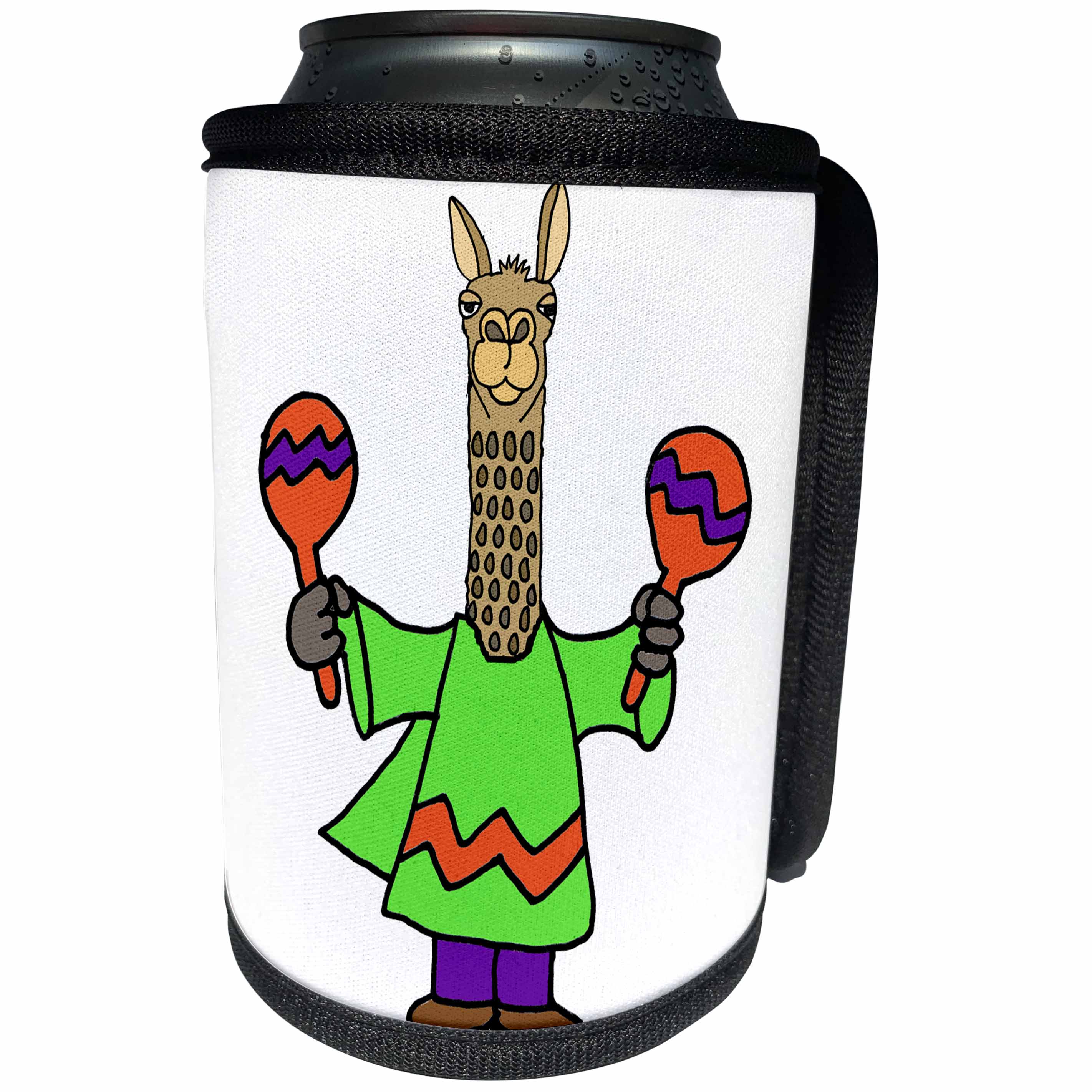 3dRose All Smiles Art - Music - Cute Funny Llama Shaking Maracas Cartoon - Can Cooler Bottle Wrap (cc_293159)