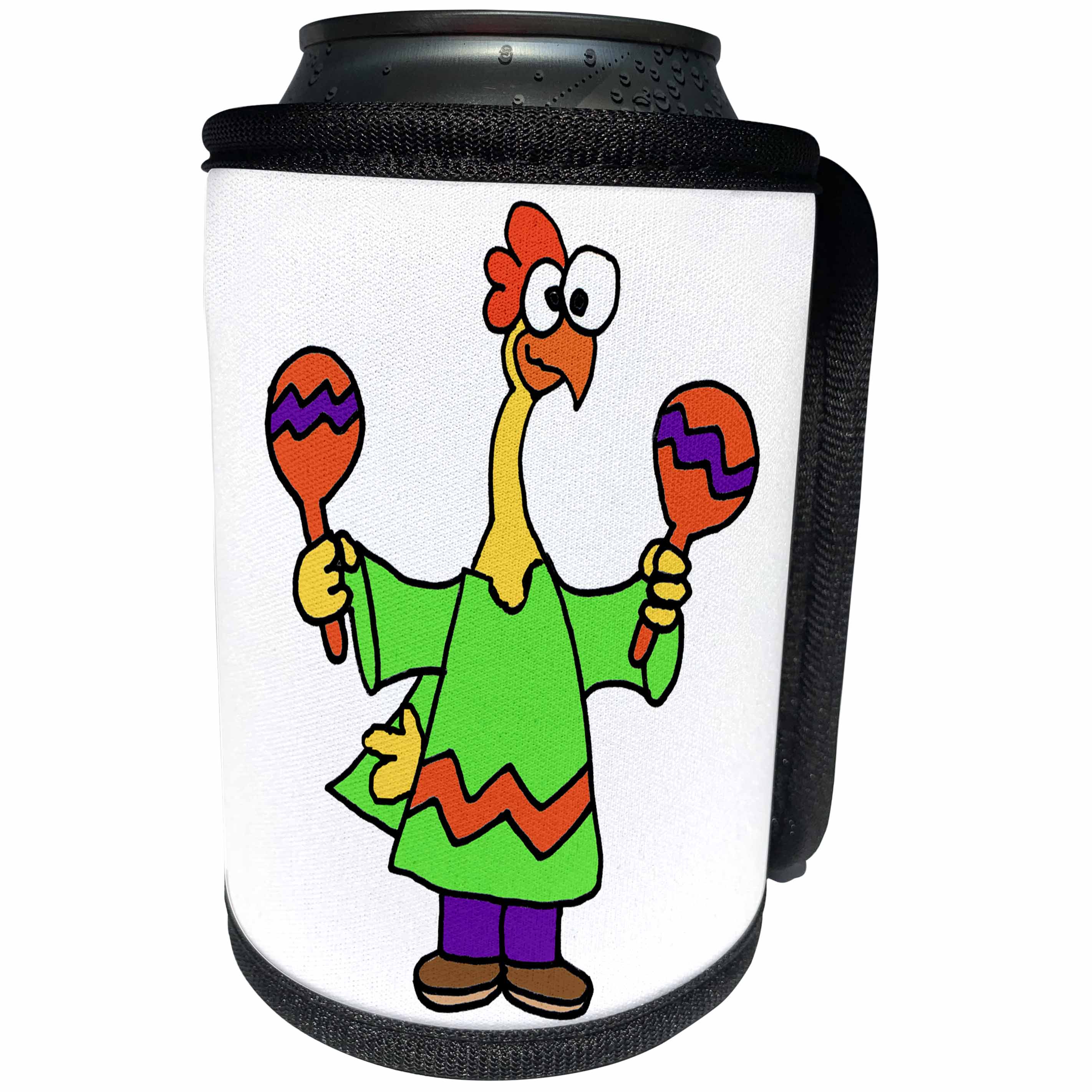3dRose All Smiles Art - Music - Cute Funny Rubber Chicken Shaking Maracas Cartoon - Can Cooler Bottle Wrap (cc_293160)